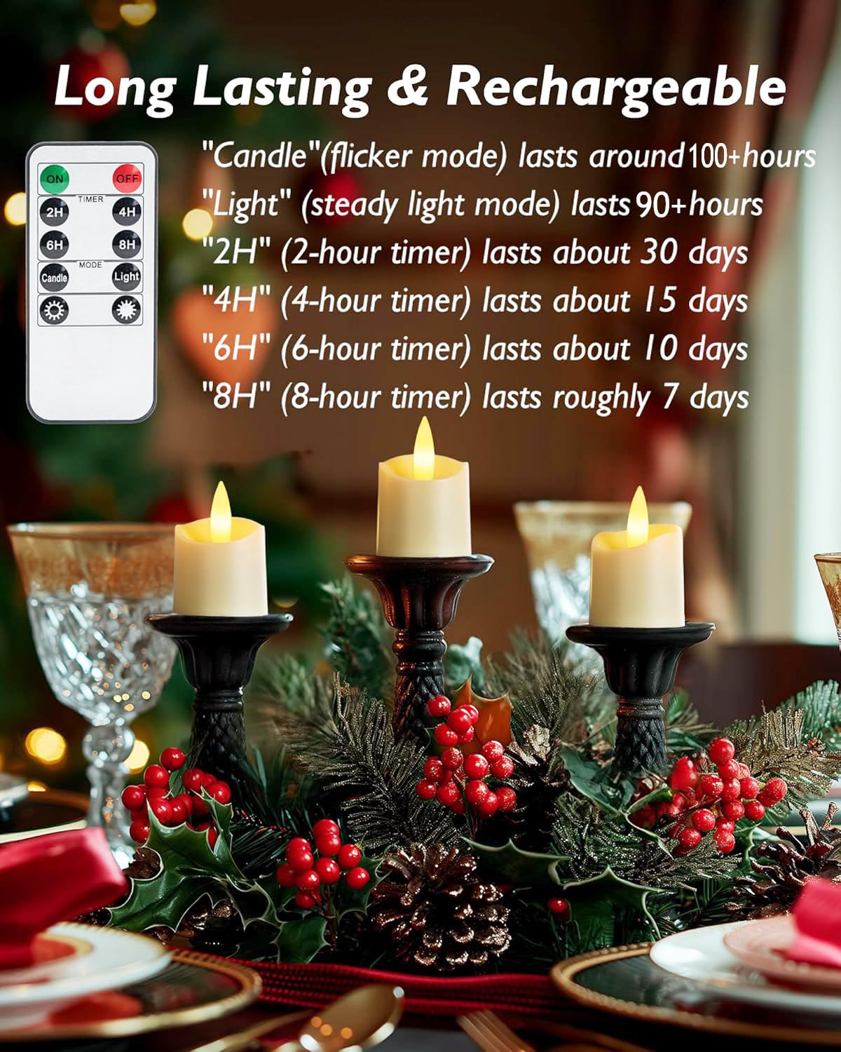 Homemory Rechargeable Flameless Candles, 2/4/6/8H Timer Led Votive Candles, 12 Pcs Battery Operated Tea Lights With Timer For Ta