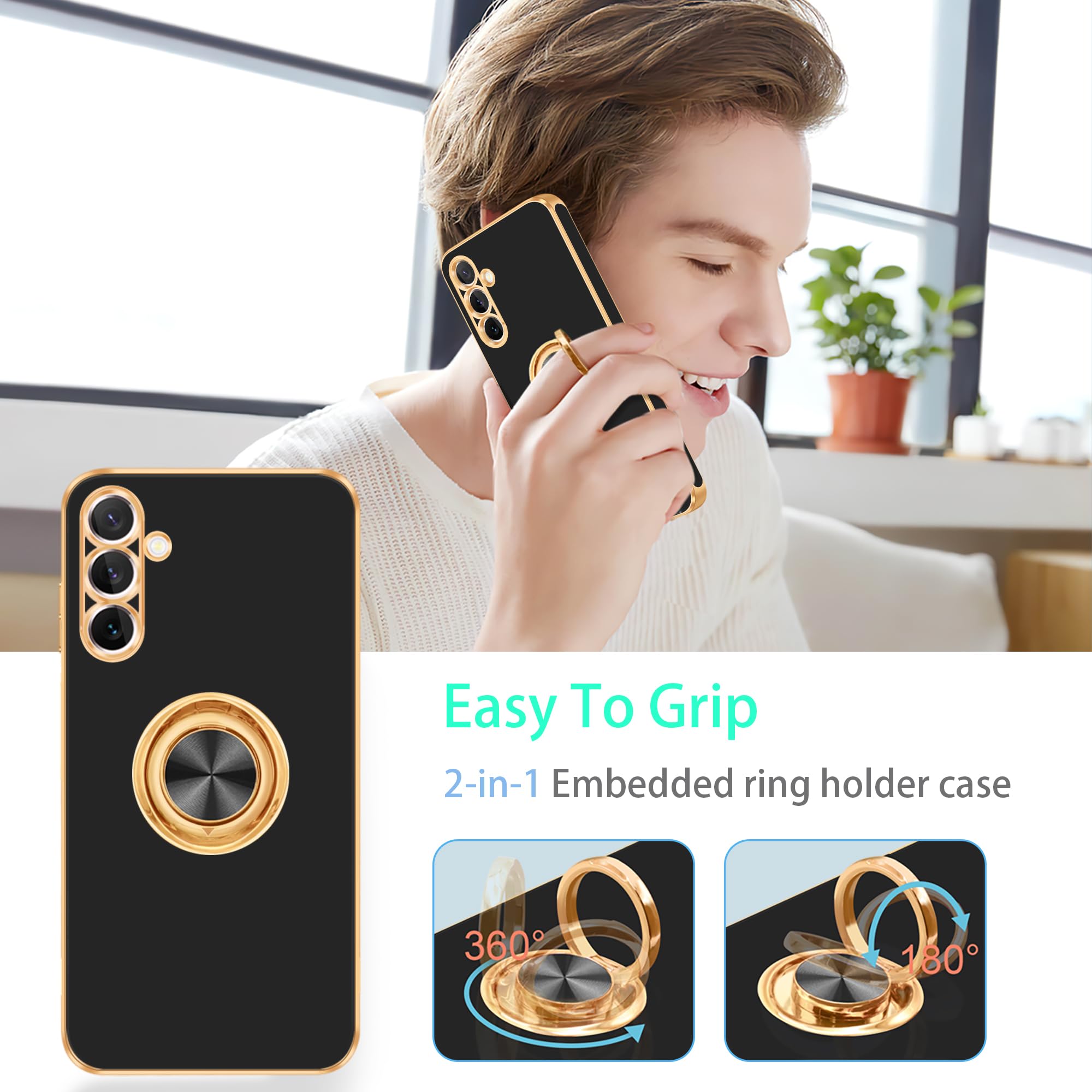 Fingic For Samsung Galaxy S24 Case [With 360 Ring Holder Stand] [Support Magnetic Car Mount]Kickstand Case For Women Girls Boys