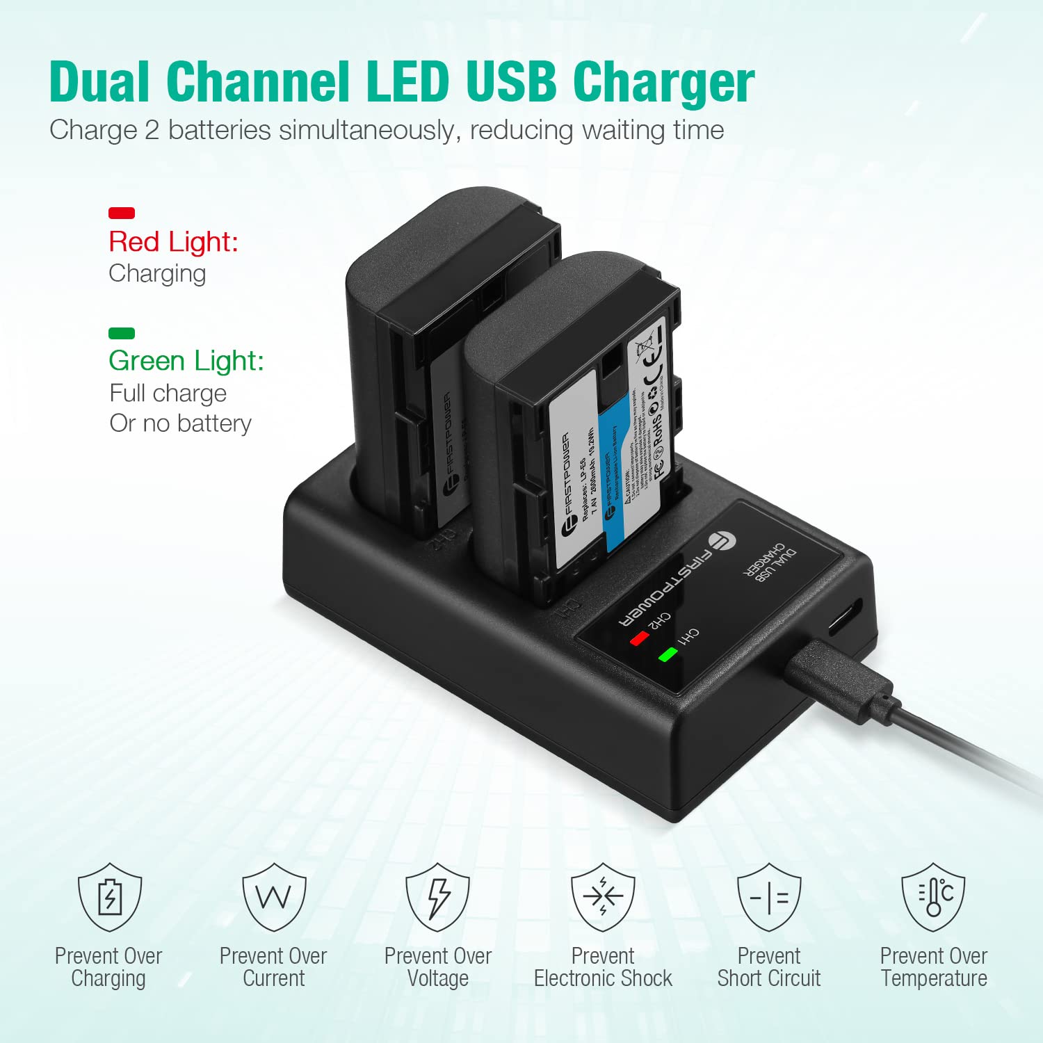 Firstpower Lp E6 Lp E6N Batteries And Dual Usb Charger Compatible With Canon Eos 5D Mark Ii Iii Iv, 5Ds, 5Ds R, 6D, 6D Mark Ii,