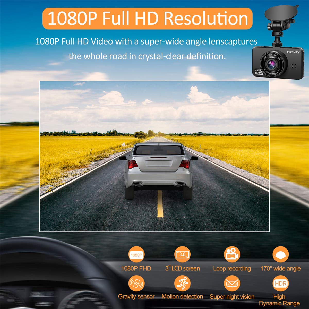 Orskey Dash Cam For Cars Front And Rear With Sd Card 1080P Full Hd In Car Camera Dual Lens Dashcam Wide Angle With Loop Recordin