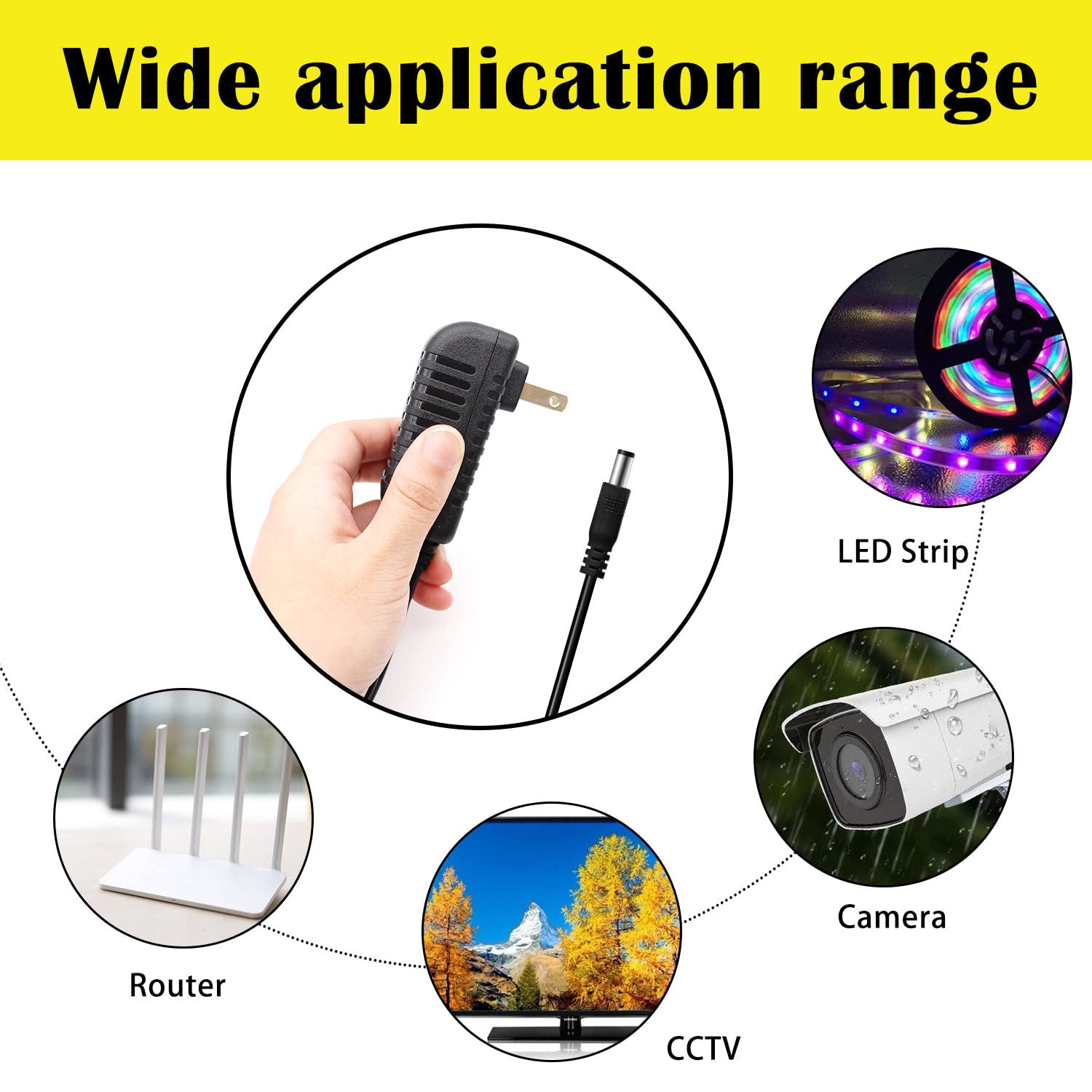 Tnuocke 12V 2A 100V 240V Ac To Dc Power Adapter 5.1X2.1Mm 4 Way Power Splitter Cable For Cctv/Camer/Dvr H M 026