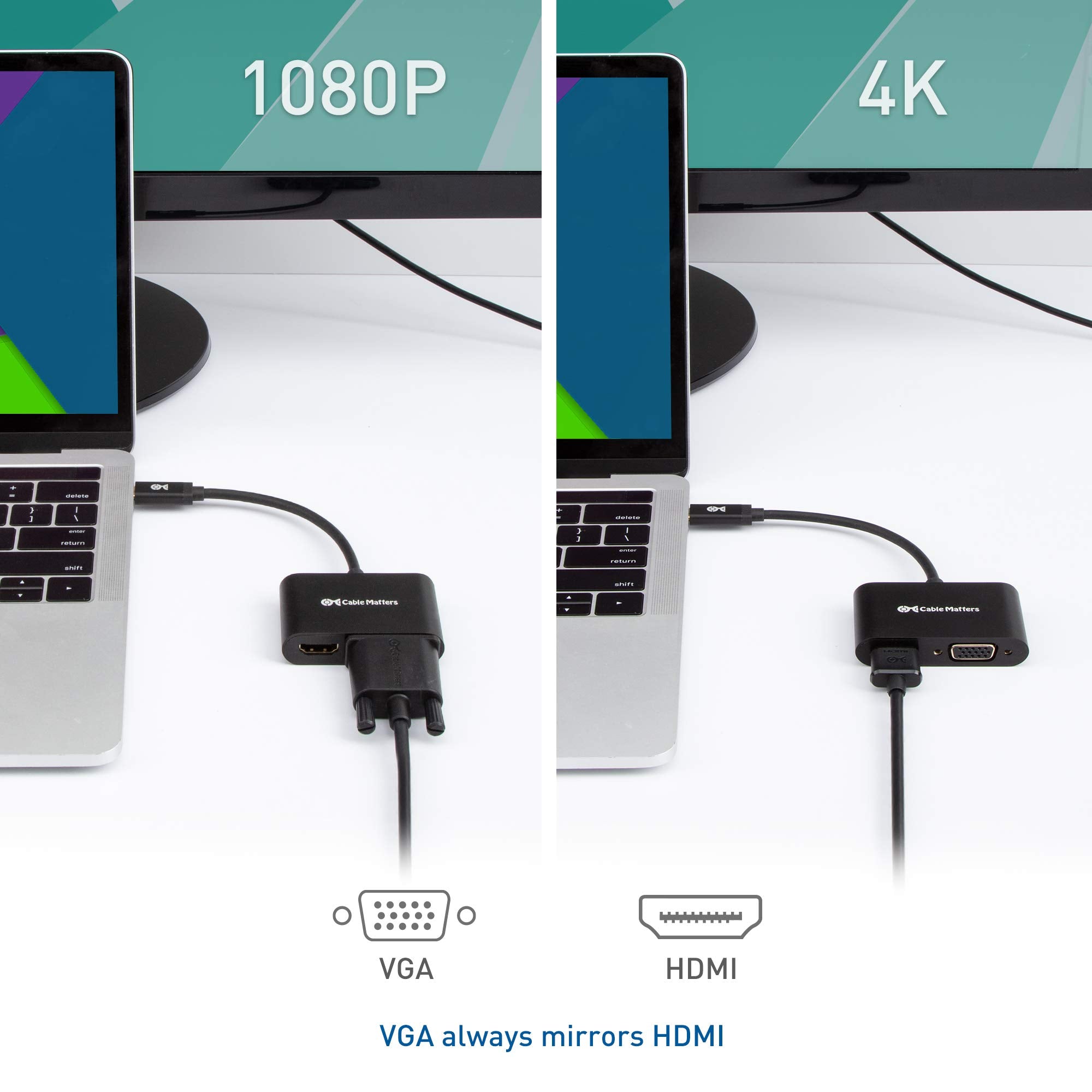 Cable Matters Aluminum Usb C To Hdmi Vga Adapter For Surface Pro 7, Macbook Pro, Dell Xps 13, And More   Thunderbolt 4 / Usb4 /