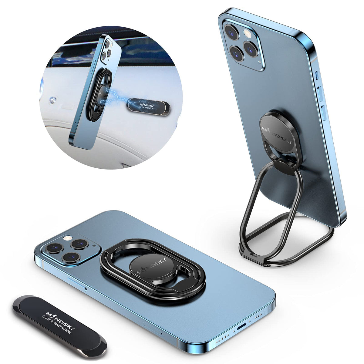 Phone Ring Holder-With Car Magnetic Phone Mount Metal Phone Ring Finger Kickstand Black Cell Phone Grip Compatible With Iphone I
