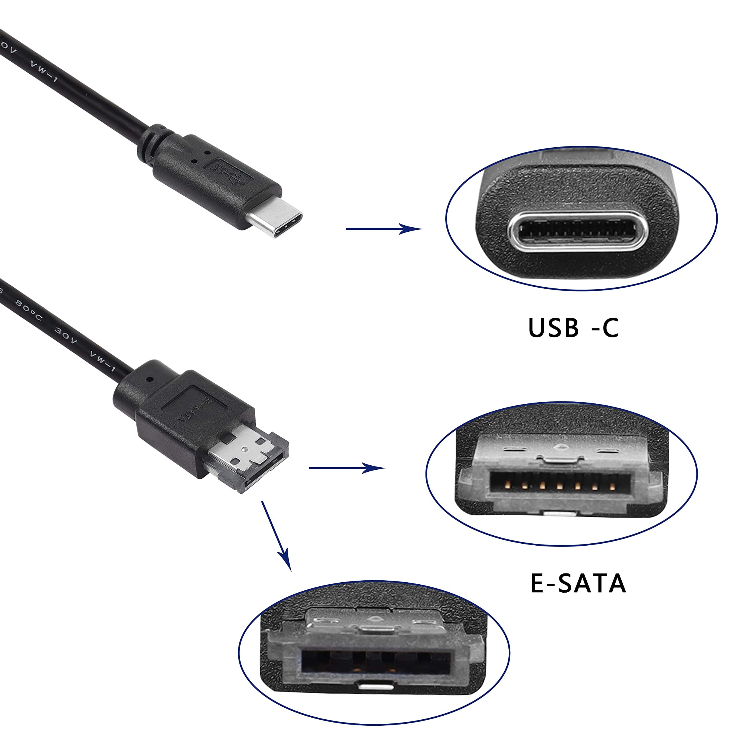 Xmsjsiy Usb C Type C To Esata Adapter Cable 5Gbps Usb C To Power Esata Converter Cable 5V For Hdd/Ssd/Odd Laptop Pc   3 Ft/1M