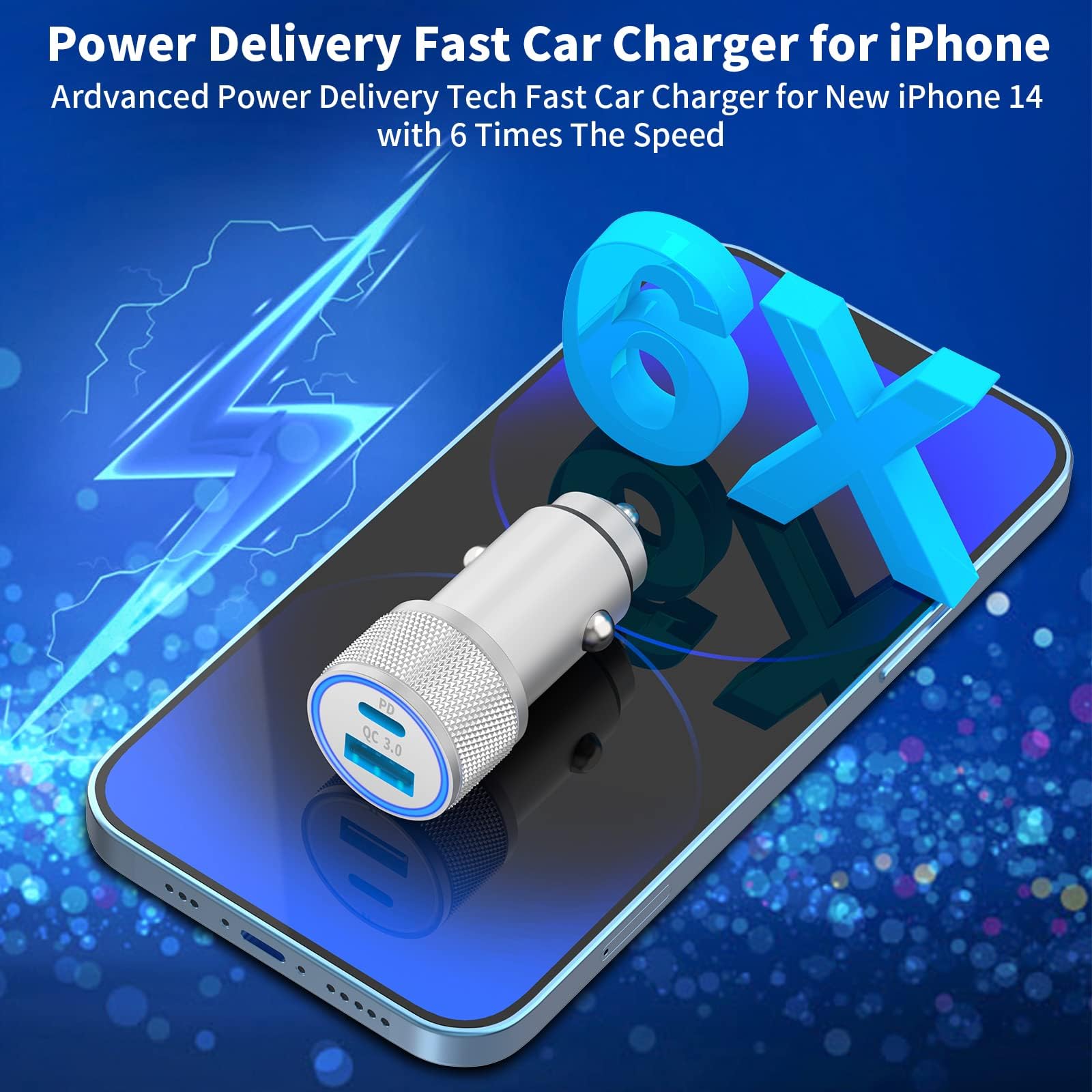 [Apple Mfi Certified] Iphone Fast Car Charger, Veetone 48W Dual Port Usb C Power Delivery All Metal Car Adapter With 2 Pack Ligh