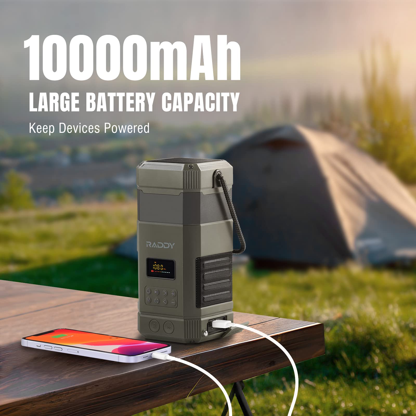 [10000Mah Waterproof] Raddy Sl10 Emergency Radio, Hand Crank Solar Camping Lantern, Ipx6 Wireless Bt Speaker, Am Fm Noaa, Flashl