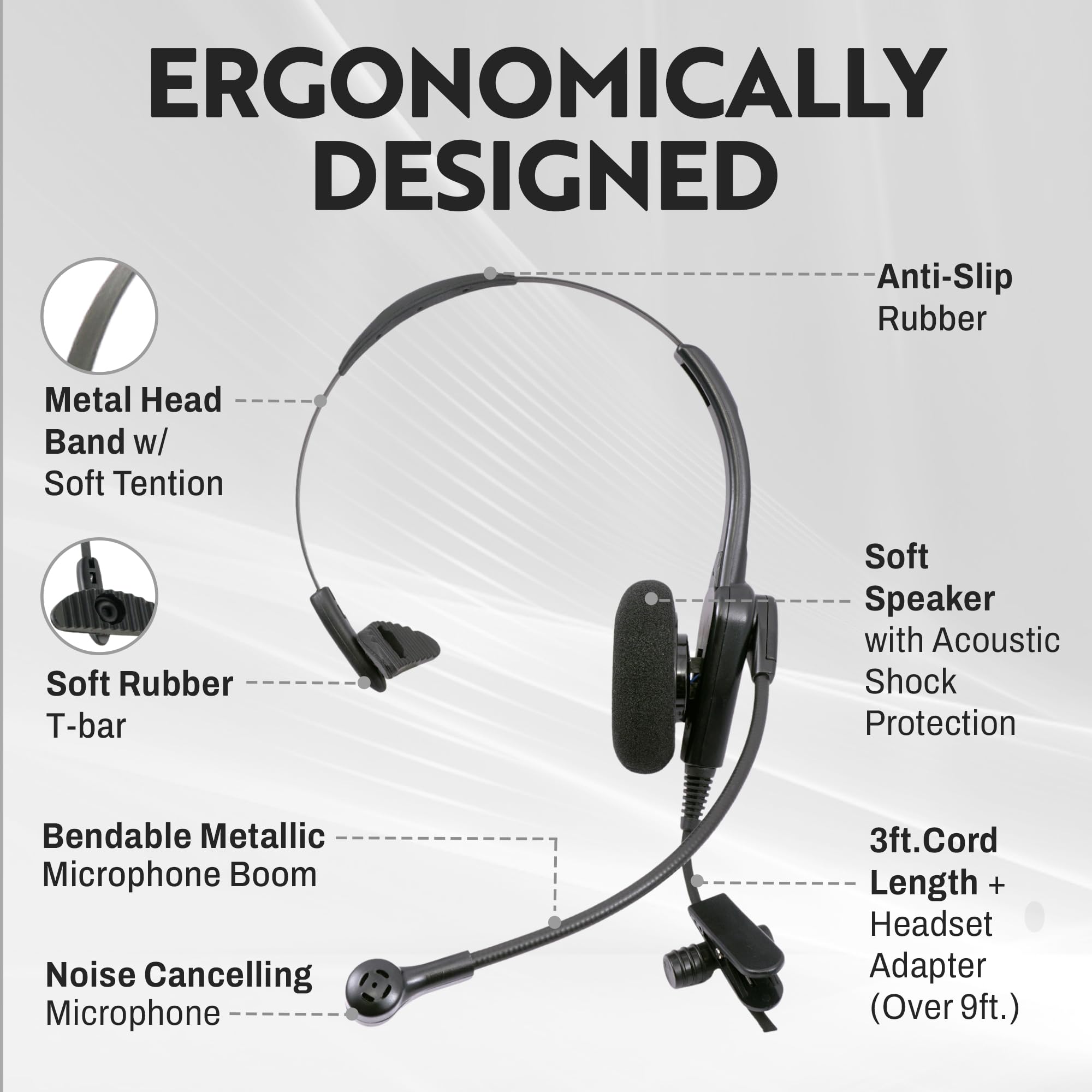 Innotalk   Rj9 Classic Mono Office Phone Headset & Qd Pigtail Adapter With Noise Canceling Mic, Call Center Phone Headset, Heads