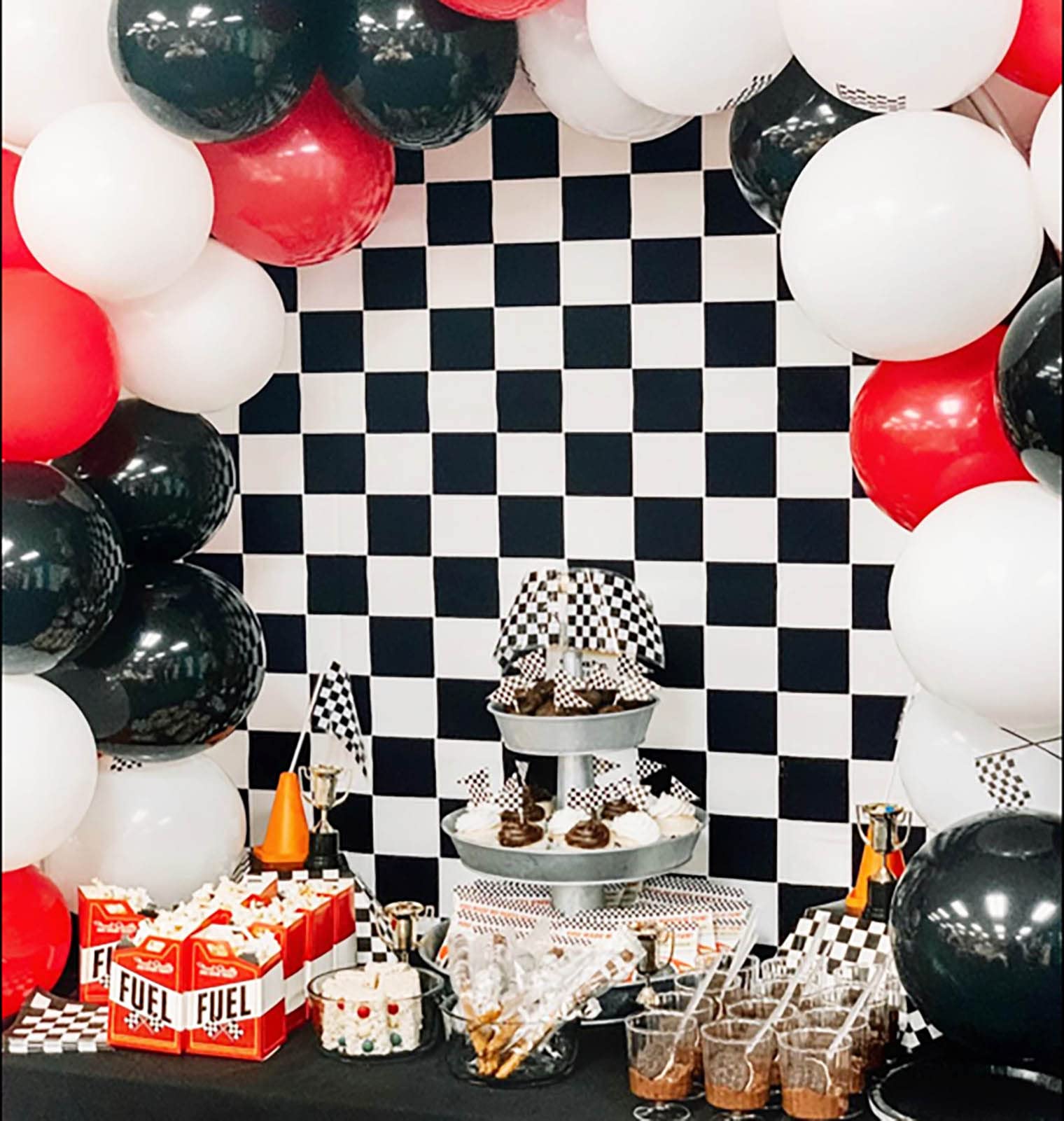 8X8Ft Fabric Black And White Racing Checker Texture Grid Birthday Chess Board Theme Photography Backdrops Children Kids Birthday