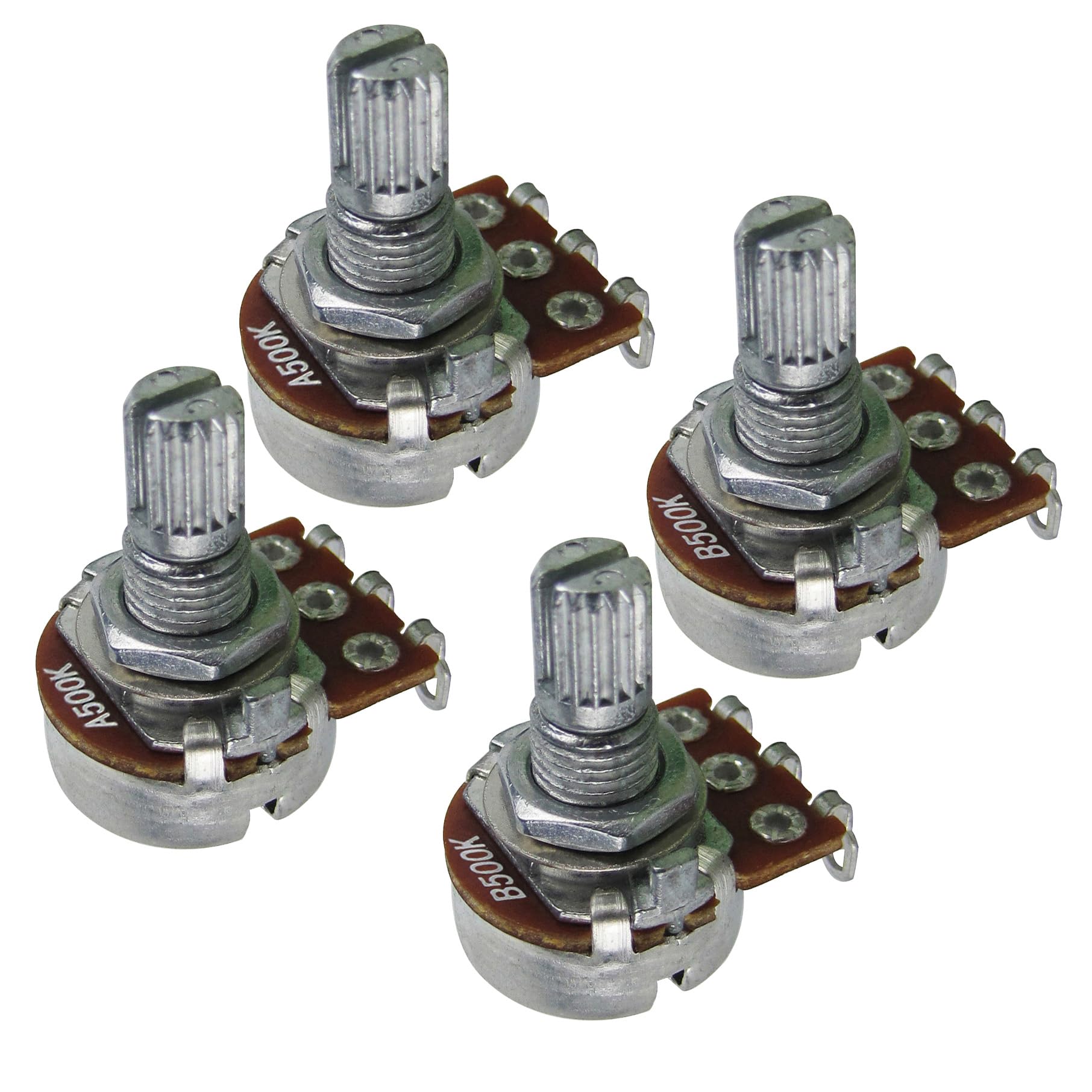 FLEOR 4pcs Small Size A500K Guitar Pots Knurled Split Shaft Potentiometers Audio Taper
