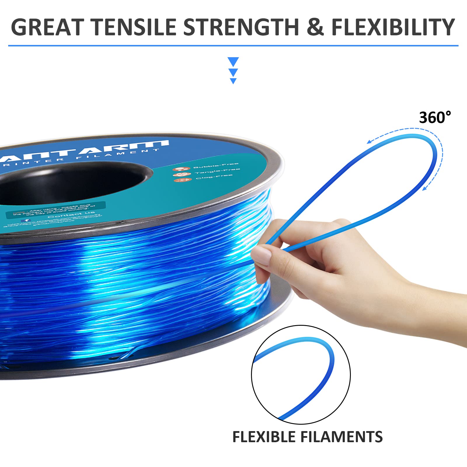 Giantarm Tpu Filament 1.75Mm Flexible Soft 3D Printer Consumables Blue,95A 1Kg Spool (2.2 Lbs.), Dimensional Accuracy +/  0.05 M