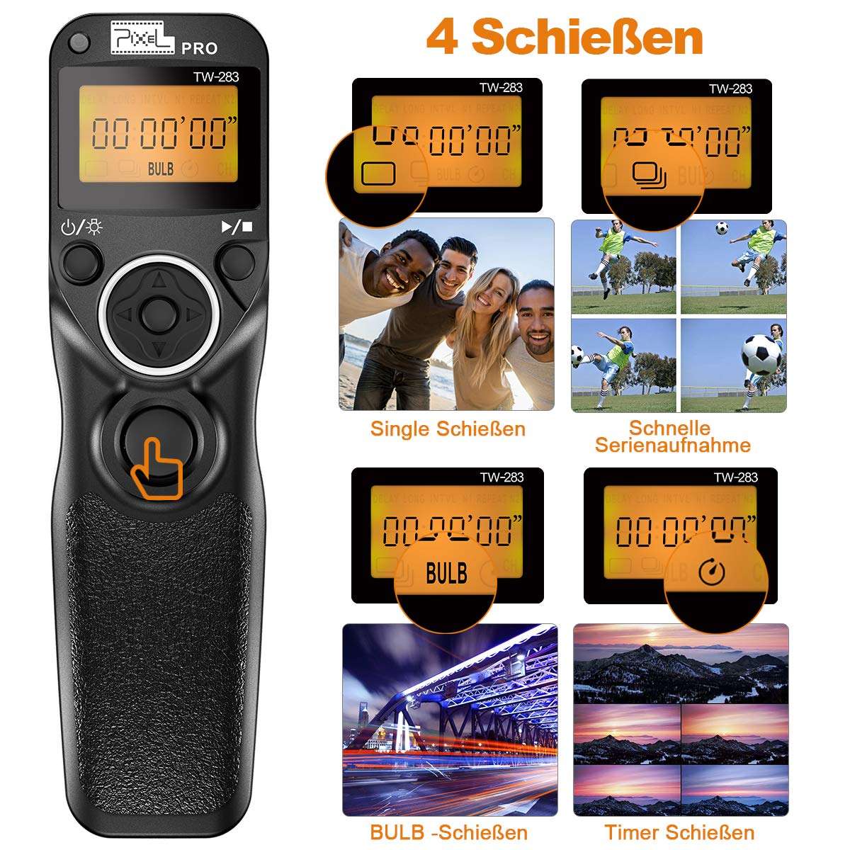 Pixel Tw-283/N3 Lcd Wireless Shutter Release Timer Remote Control For Canon 7D Series, 5D Series, 50D, 40D, 30D, 10D