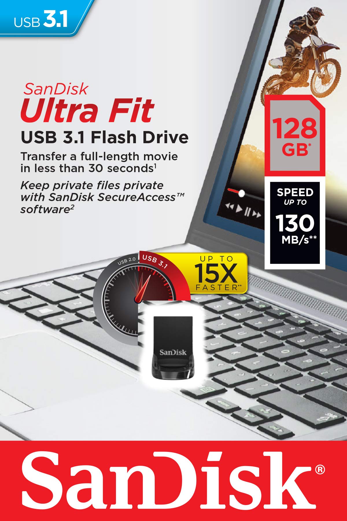 Sandisk Ultra Fit 128Gb Usb 3.0 Flash Drive - Sdcz43-128G-Gam46