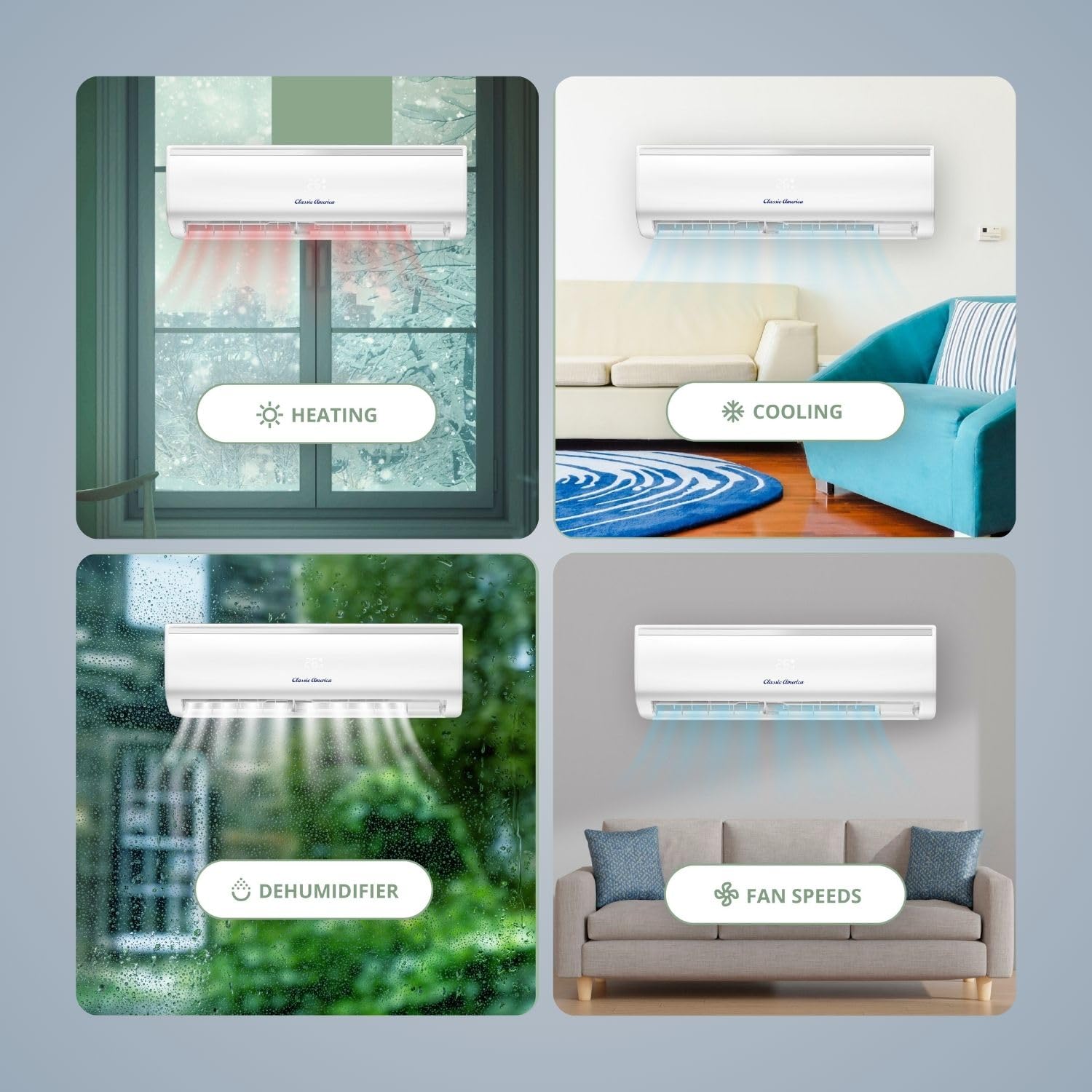 Vtronix Classic America 12,000 Btu Ductless Wall Mount Mini Split Inverter Air Conditioner With Heat Pump, 16 Ft Line Set, Up To