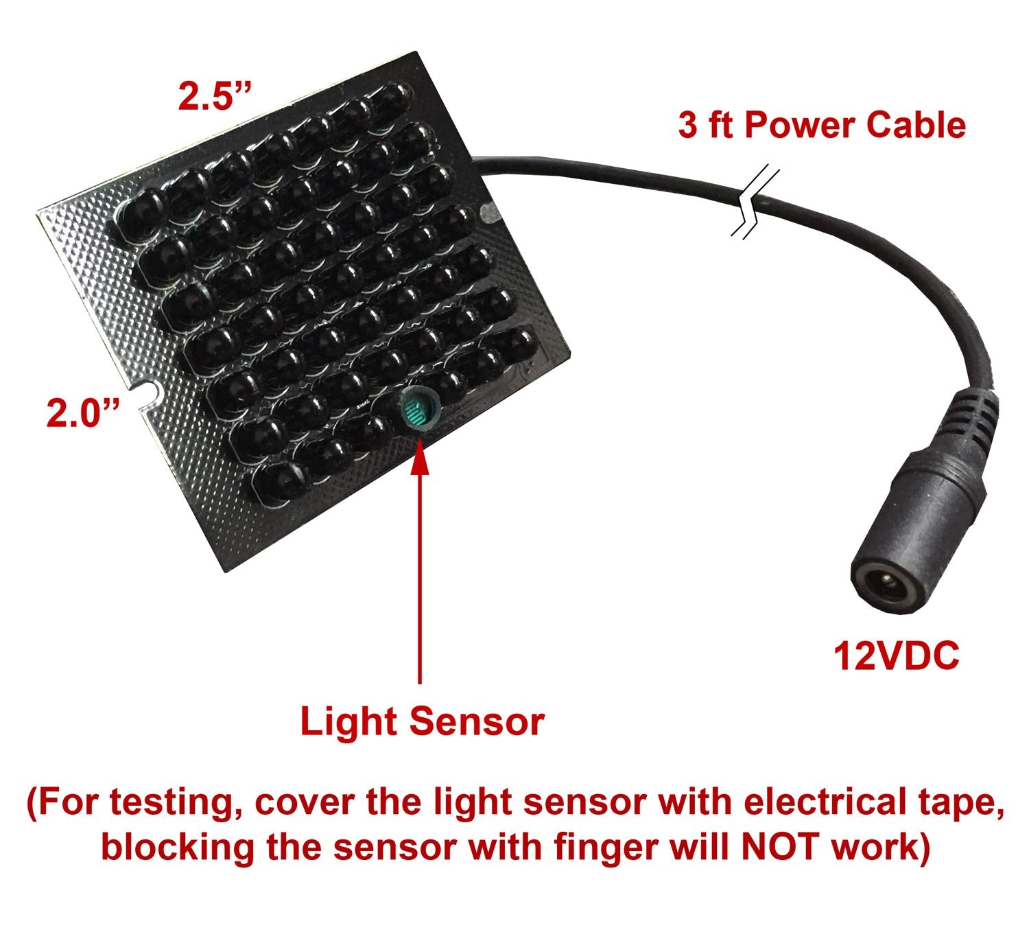 Scs Enterprises Total Invisible 940Nm Ir Lamp Board With Light Sensor (48 Black Led Illuminator Array) 30Ft Range, 120 Deg, 12Vd