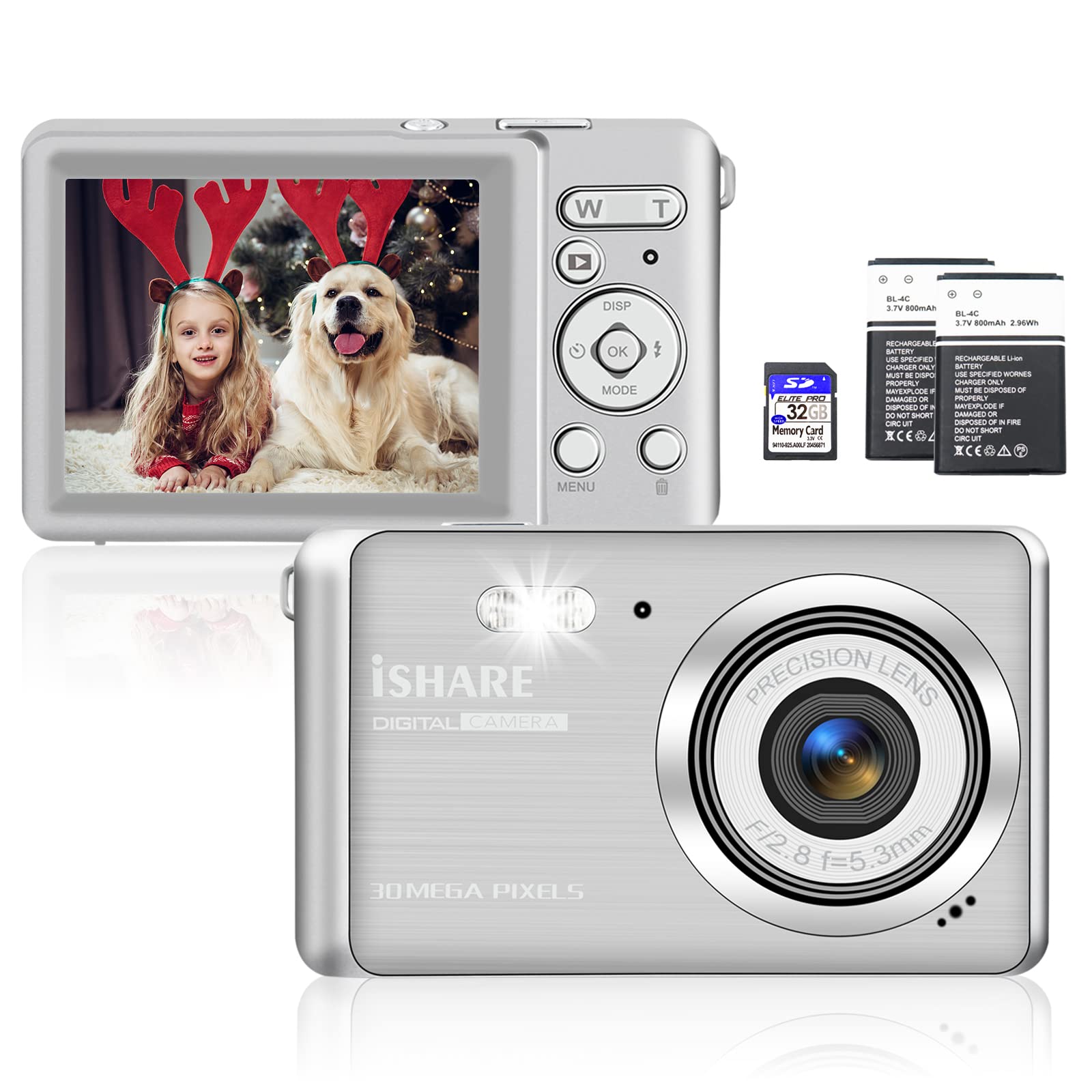 Yeein Digital Camera, Rechargeable 30Mp Point And Shoot Camera With 32Gb Card 18X Digital Zoom, Compact Camera For Kids Teens Al