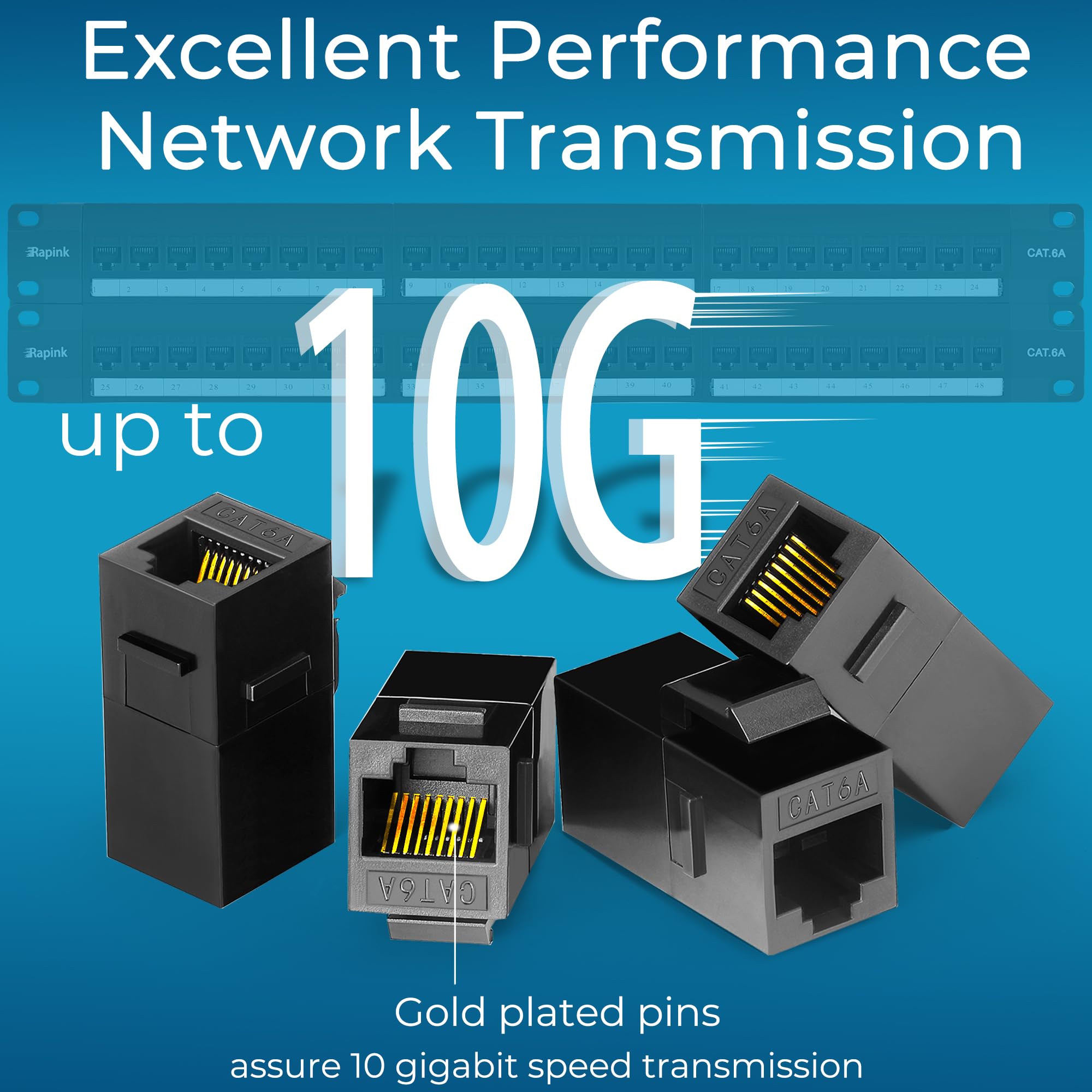 Rapink Patch Panel 48 Port Cat6A With Inline Keystone 10G Support, Pass Thru Coupler Utp 19 Inch With Removable Back Bar, 1U Network Patch Panel For Cat6A,Cat6, Cat5E, Cat5 Cabling