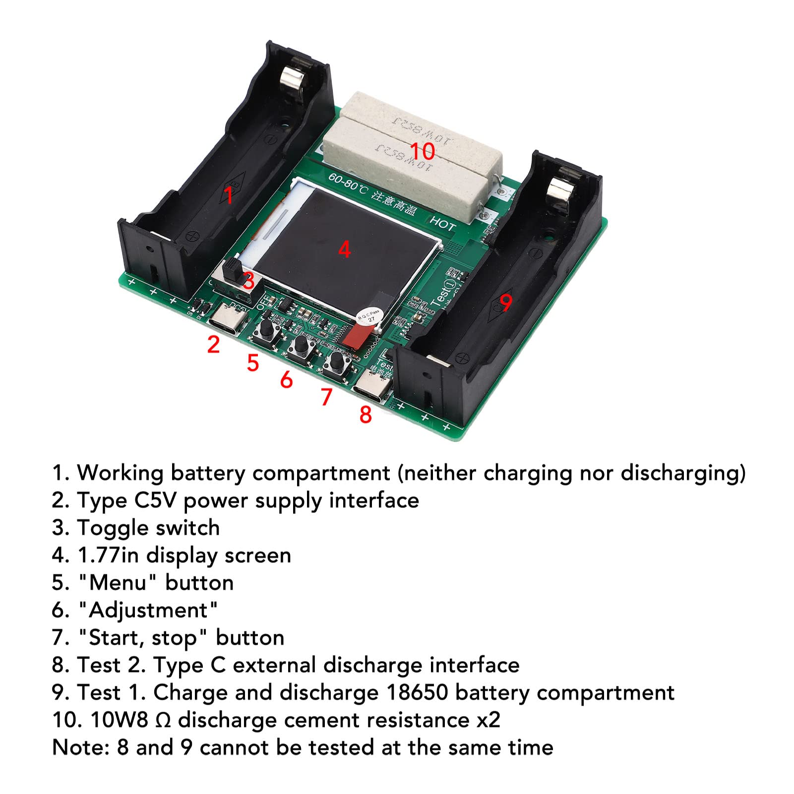 Dc5V Battery Internal Resistance Tester Battery Capacity Tester 1.77In Lcd Display Internal Resistance Capacity Voltage Current Power For Lithium Battery Capacity Tester