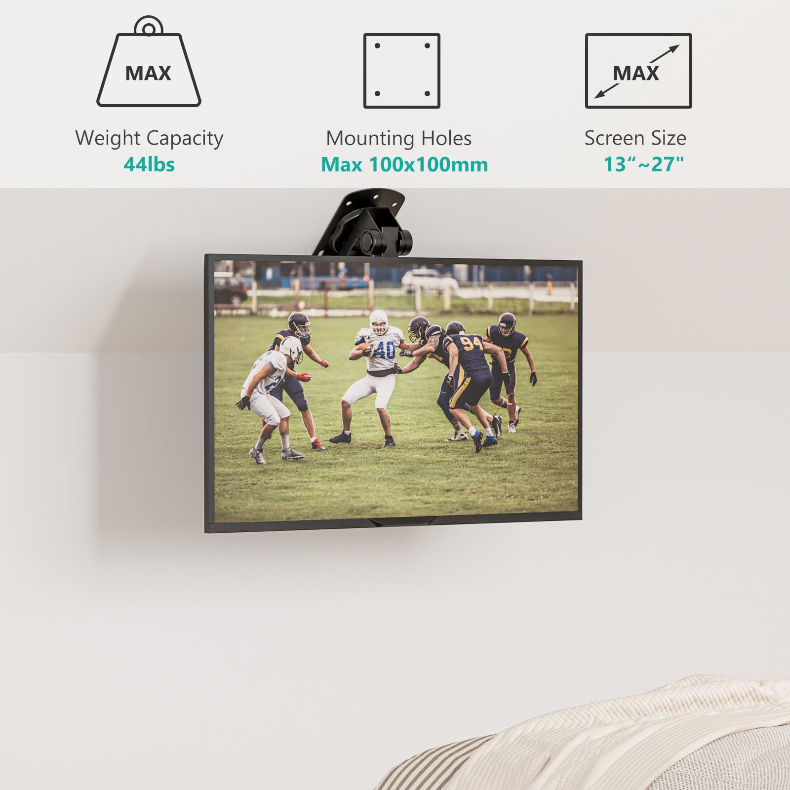 WALI Folding Ceiling TV Mount, Swivel and Flip Down TV Bracket for 13 27 inch Flat Screens, Height Adjustable TV Mount Saving Space, Max Mounting Holes 100x100mm(FCM101), Black