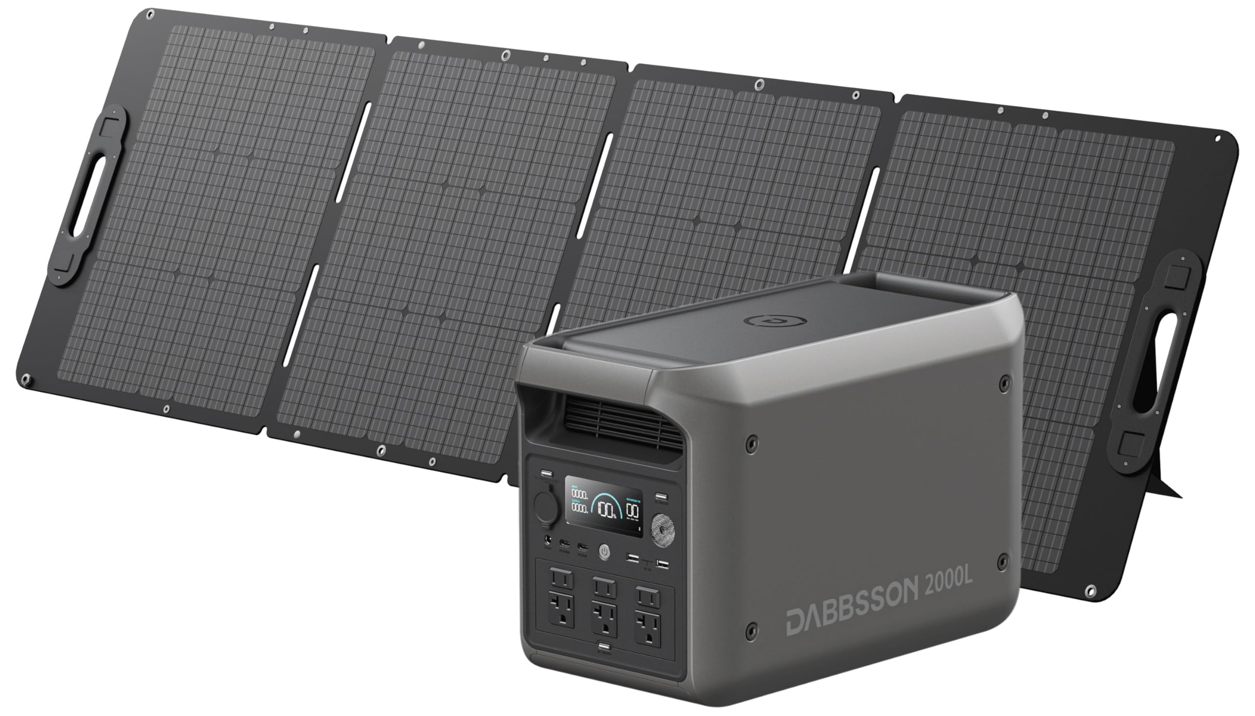 DABBSSON 2000L Solar Generator with 210W Solar Panel, 2048Wh Semi-Solid LiFePO4 Battery w/6 2200W AC Output, Compact&Lightweight