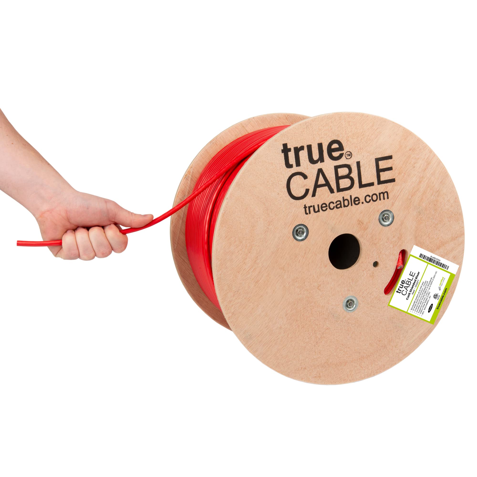 Truecable Cat6 Shielded Riser (Cmr), 1000Ft, Red, 23Awg Solid Bare Copper, 550Mhz, Poe++ (4Ppoe), Etl Listed, Overall Aluminum Foil Shield (F/Utp), Bulk Ethernet Cable