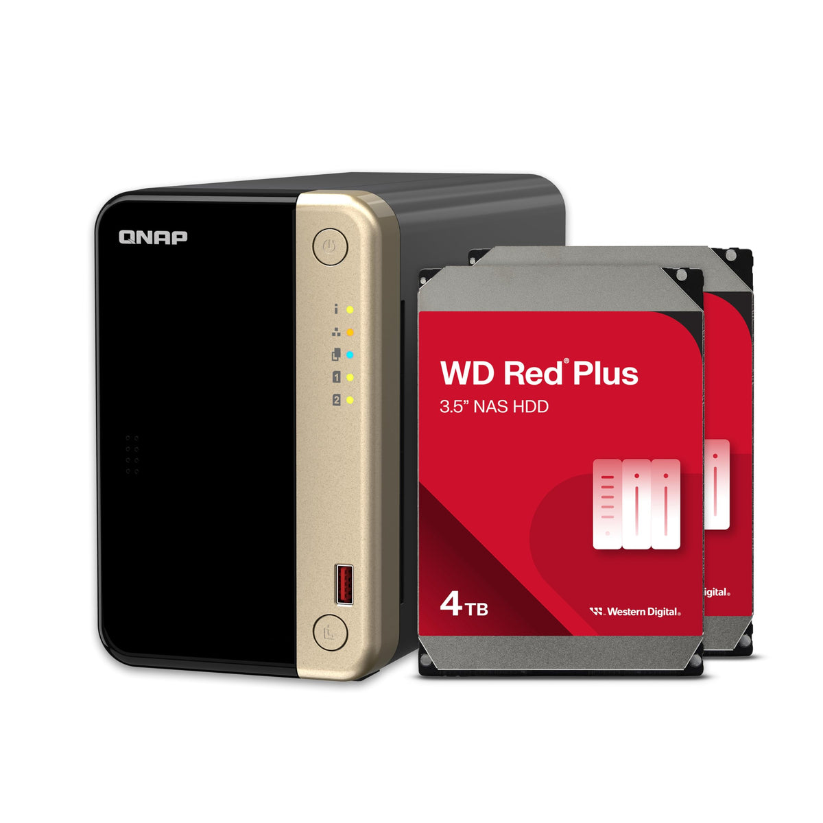 Qnap Ts-264-8G-24Wd-Us 2 Bay High-Performance Desktop Nas With 4Tb Storage Capacity, Preconfigured Raid1 Wd Red Plus Hdd Bundle