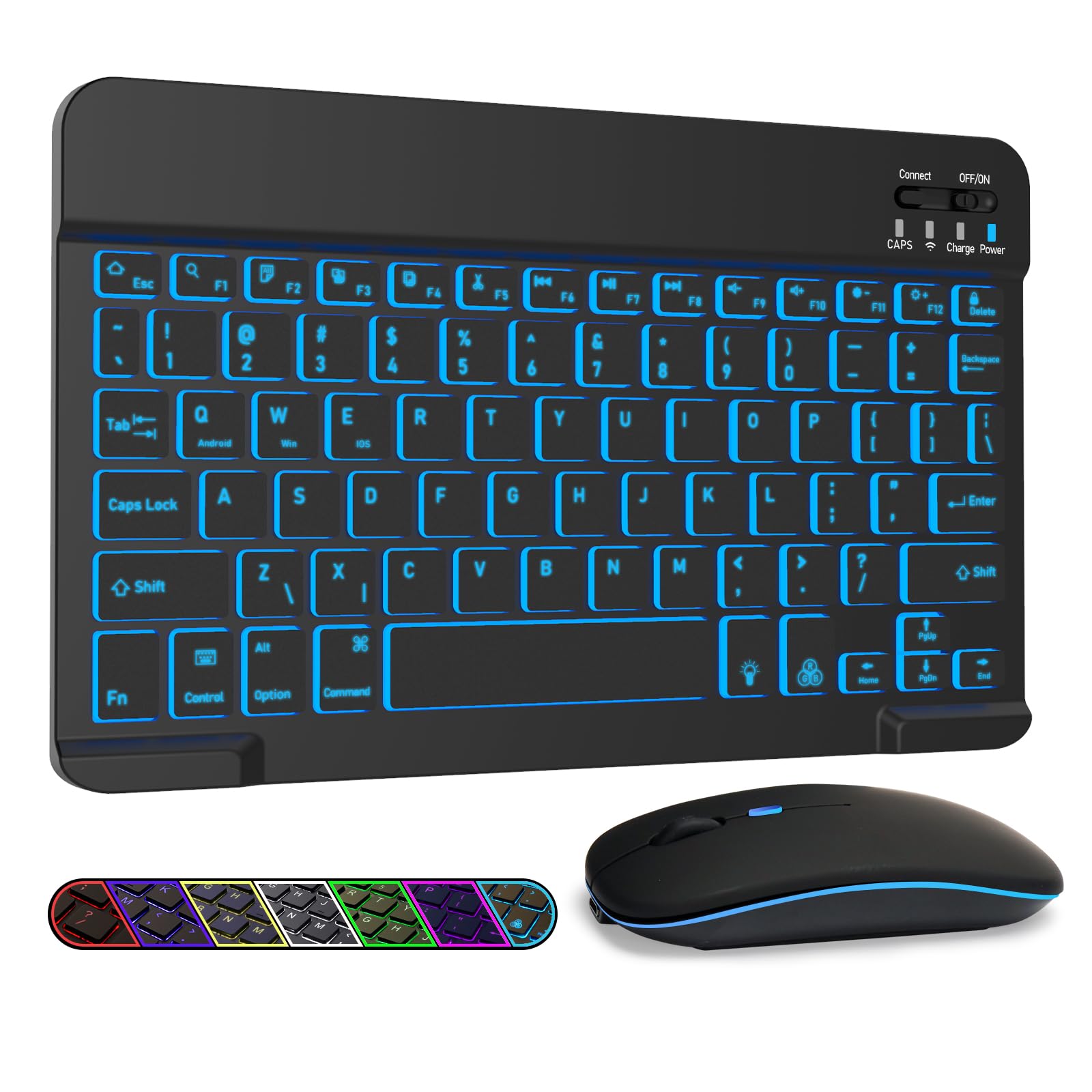 Lama 7 Colors Backlit Universal Bluetooth Keyboard And Mouse, Ultra Slim Rechargeable Wireless Keyboard And Mouse For Ipad/Ipad