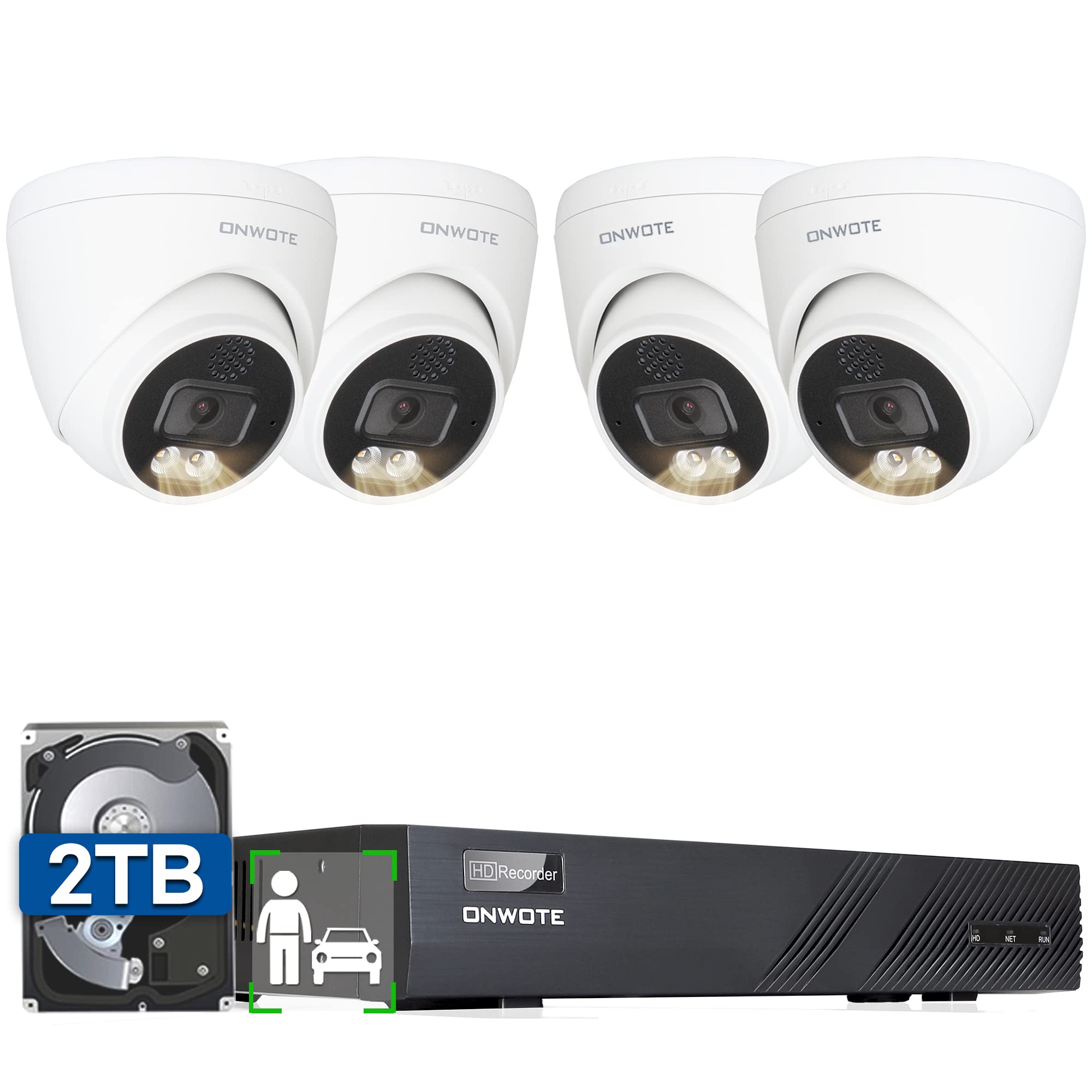 Onwote 2 Way Audio Wired 4K Poe Security Camera System, Ai Human Vehicle Detection Trigger Color Night Vision, 4* 8Mp 125� Wide View Angle Ip Cameras, 8 Channel Nvr 2Tb, Two Way Talk Cctv Kit For Home