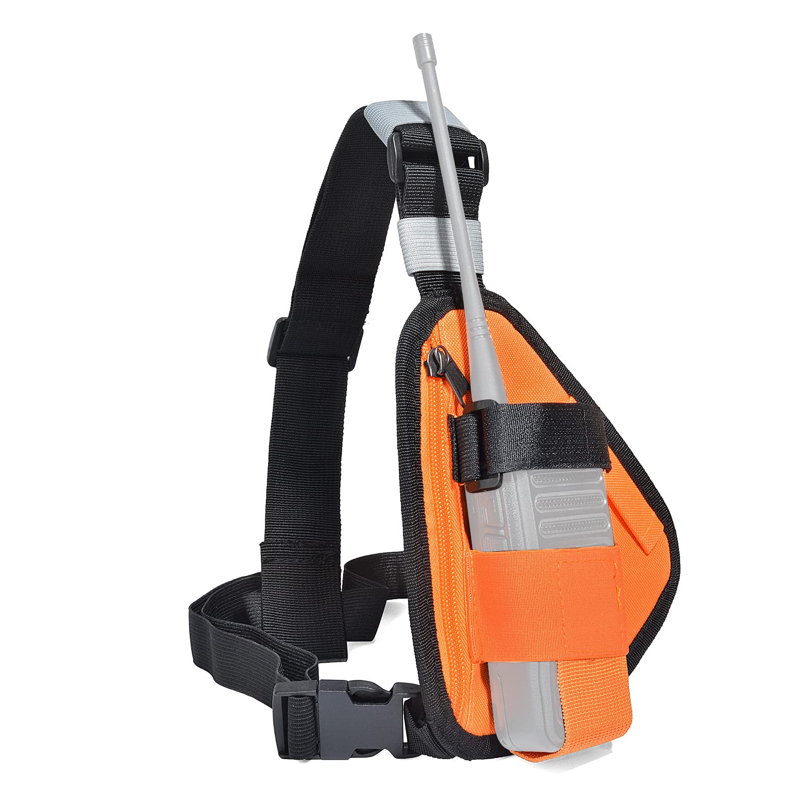 Hys Adjustable Shoulder Strap Bag, Nylon Chest Harness Pack With An Adjustable Single Radio Pouch For Motorola Kenwood Midland Baofeng Handheld Two Way Radios/Walkie Talkies (Orange, Small)