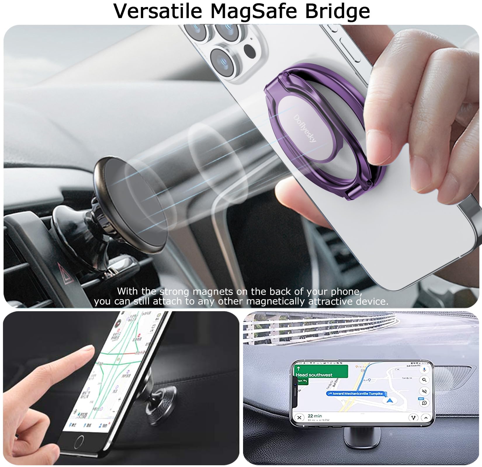 Doflyesky Magnetic Phone Ring Holder, Double Adjustable Phone Grip And Stand Compatible With Magsafe Ring Holder, Compatible Wit