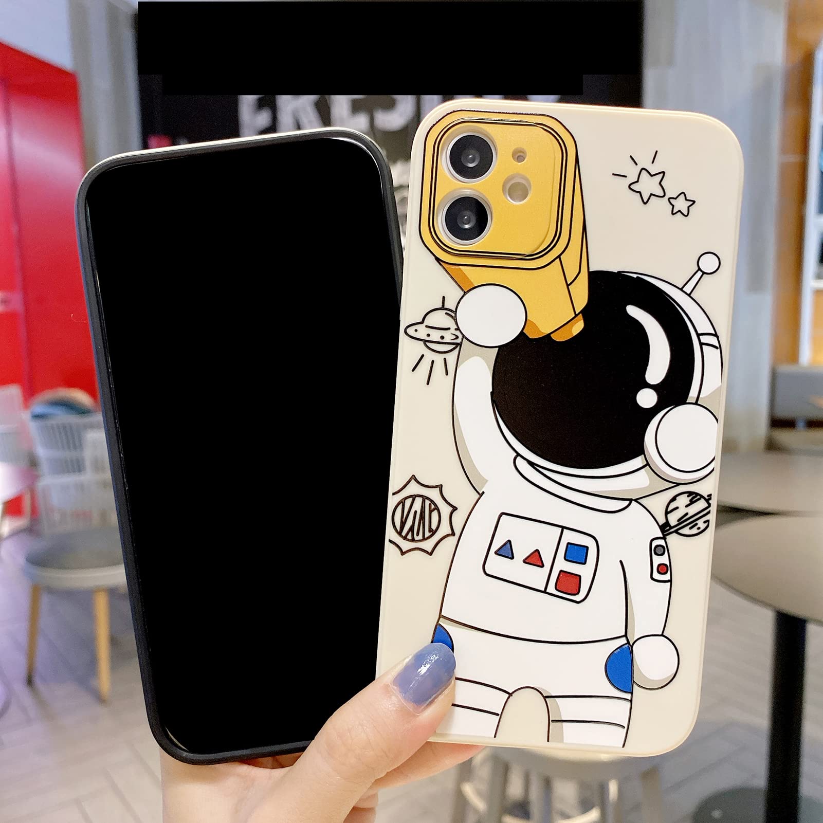Yonds Queen iPhone 11 Pro Case Cartoon Astronaut Space Design Soft TPU Shockproof White Telescope