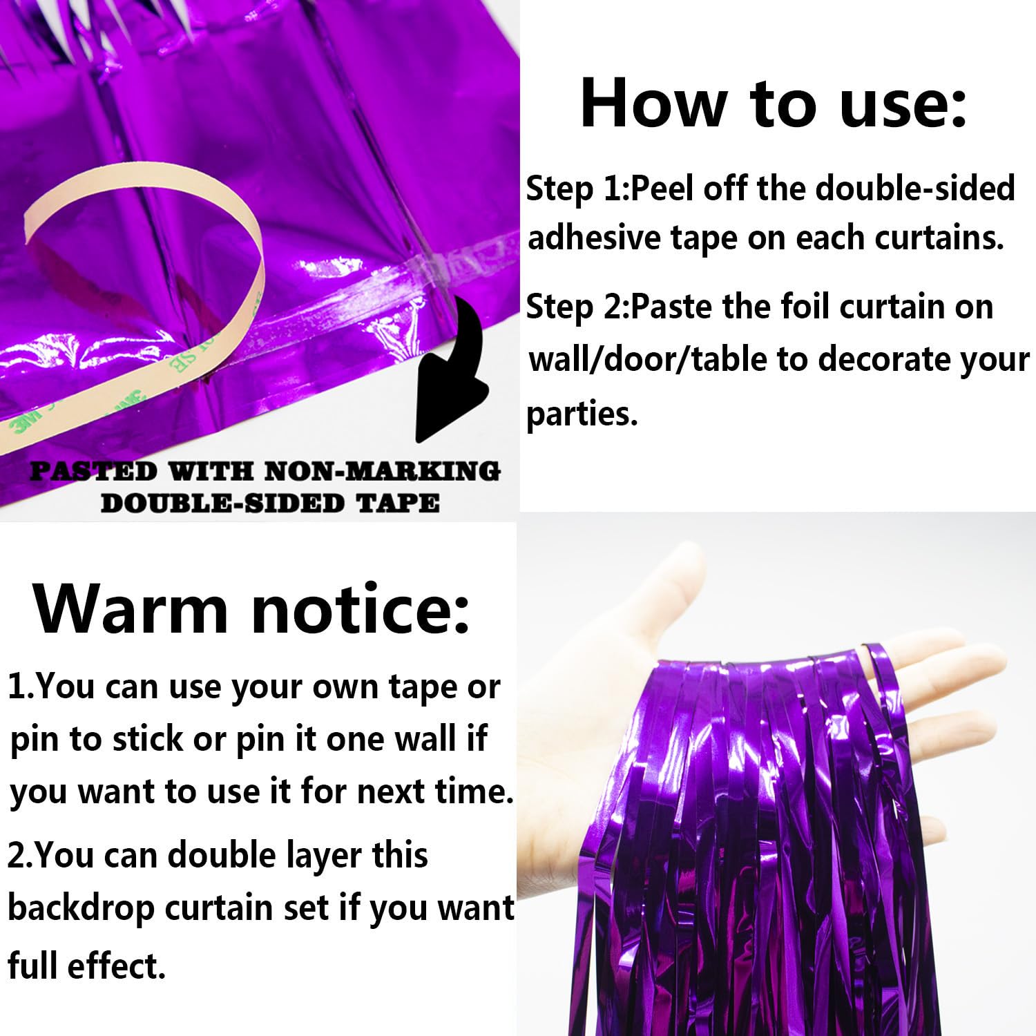 Purple Backdrop Curtains For Party Decorations   6.5X8.2 Ft, Pack Of 2 | Lilf Non Marking Tape Foil Fringe Curtain Streamers Tin