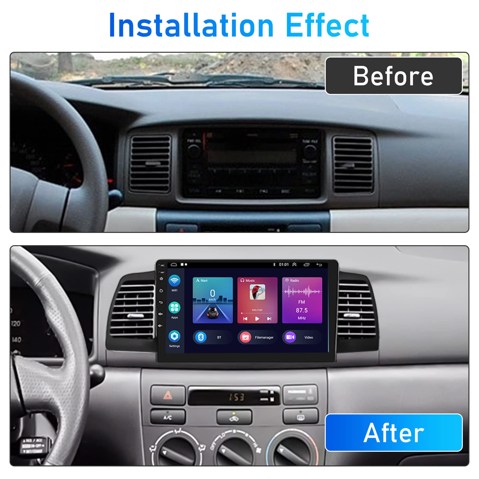 Roinvou 2+64G Android 13 Carplay Stereo For 2005 2012 Toyota Corolla Ex, Wireless Carplay Radio With Android Auto, 9'' Touch Scr