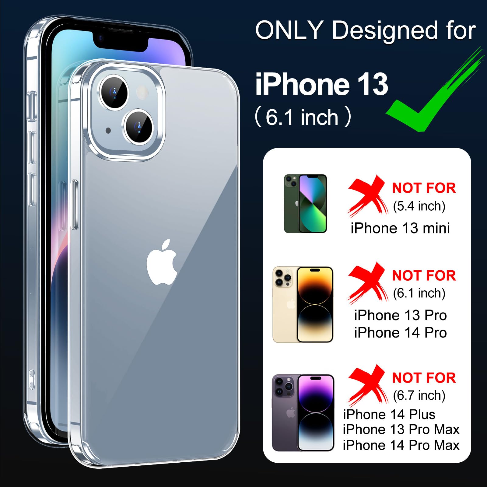 Jaroco For Iphone 13 Case 6.1 Inch, Anti Yellowing Shockproof Phone Bumper Cover, Anti Scratch Clear