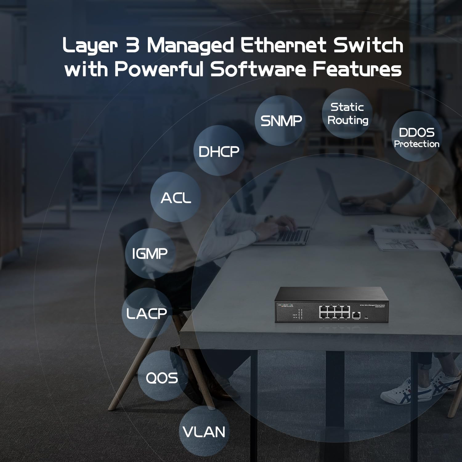 Binardat 8 Port 10 Gigabit Managed Switch, Support 1G/2.5G/5G/10G Ethernet, 160Gbps Bandwidth, L3 Web/Cli Managed, Metal Rackmou