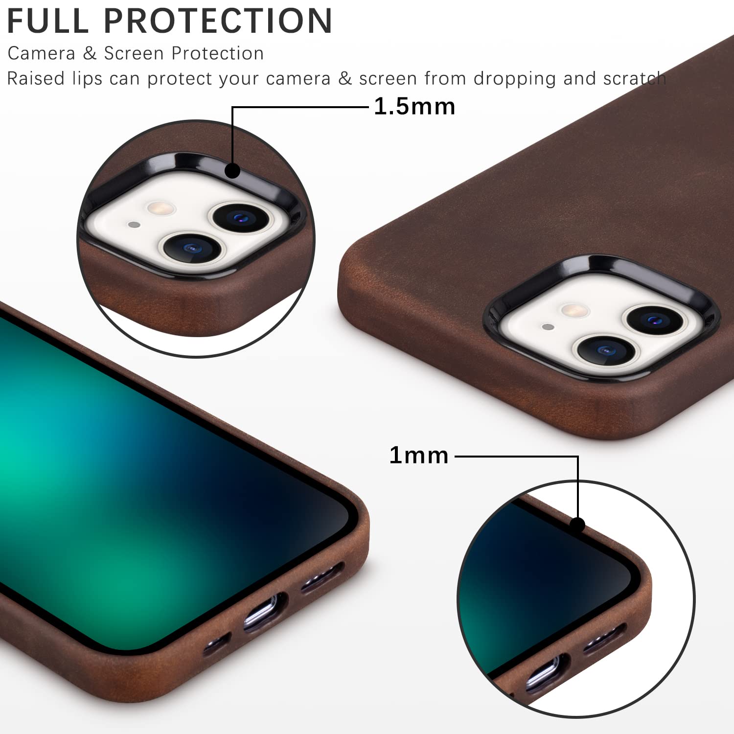 Maogoam For Iphone 12/12 Pro Case Leather, Genuine Crazy Horse Leather Case For Iphone 12/12 Pro,Compatible With Magsafe, Indian