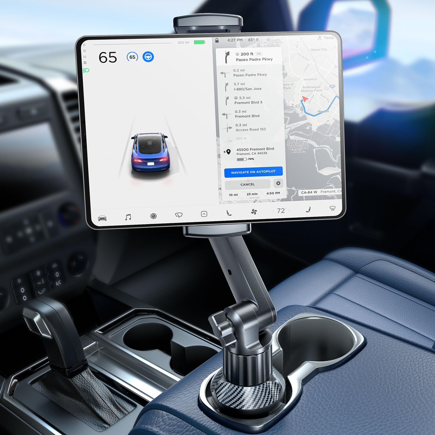 Esamcore Tablet Holder For Car, For Ipad Cup Holder Car Mount With 1.57' Depth Large Clamp 15' Height Adjustable For Ipad Holder For Car For 6' 12.9' Cell Phone Iphone Ipad Stand Travel Accessories