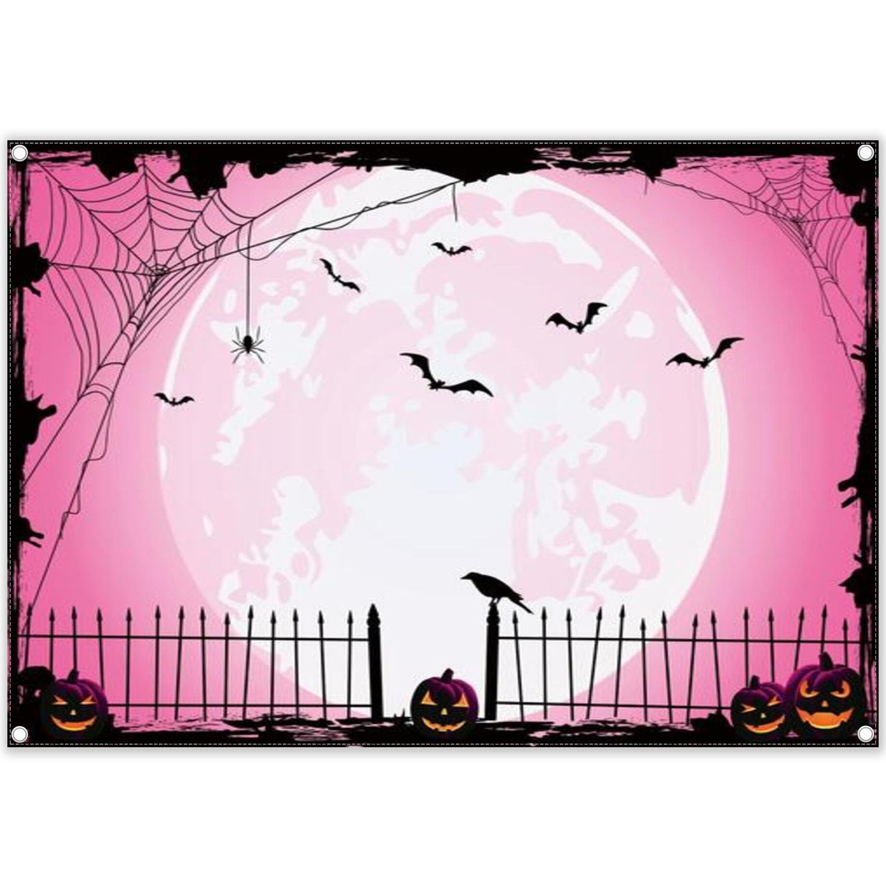 Swepuck 7X5Ft Pink Halloween Photo Backdrop For Parties Large Pumpkin Patch Moon Picture Photography Background Kids Witch Haunt
