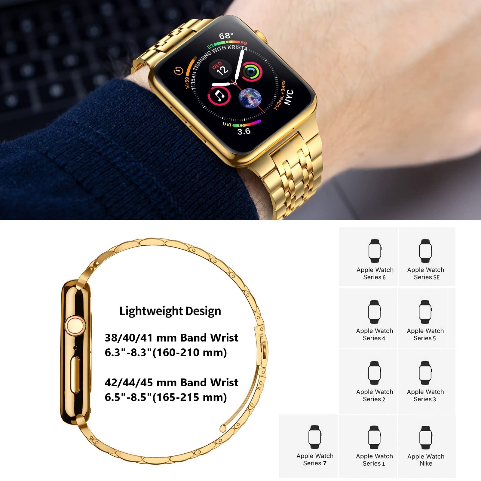 Miohhr Compatible With Apple Watch Band 38Mm 40Mm, Solid Stainless Steel Metal Strap For Iwatch Series 6 5 4 3 2 1 Se (Gold,38/4