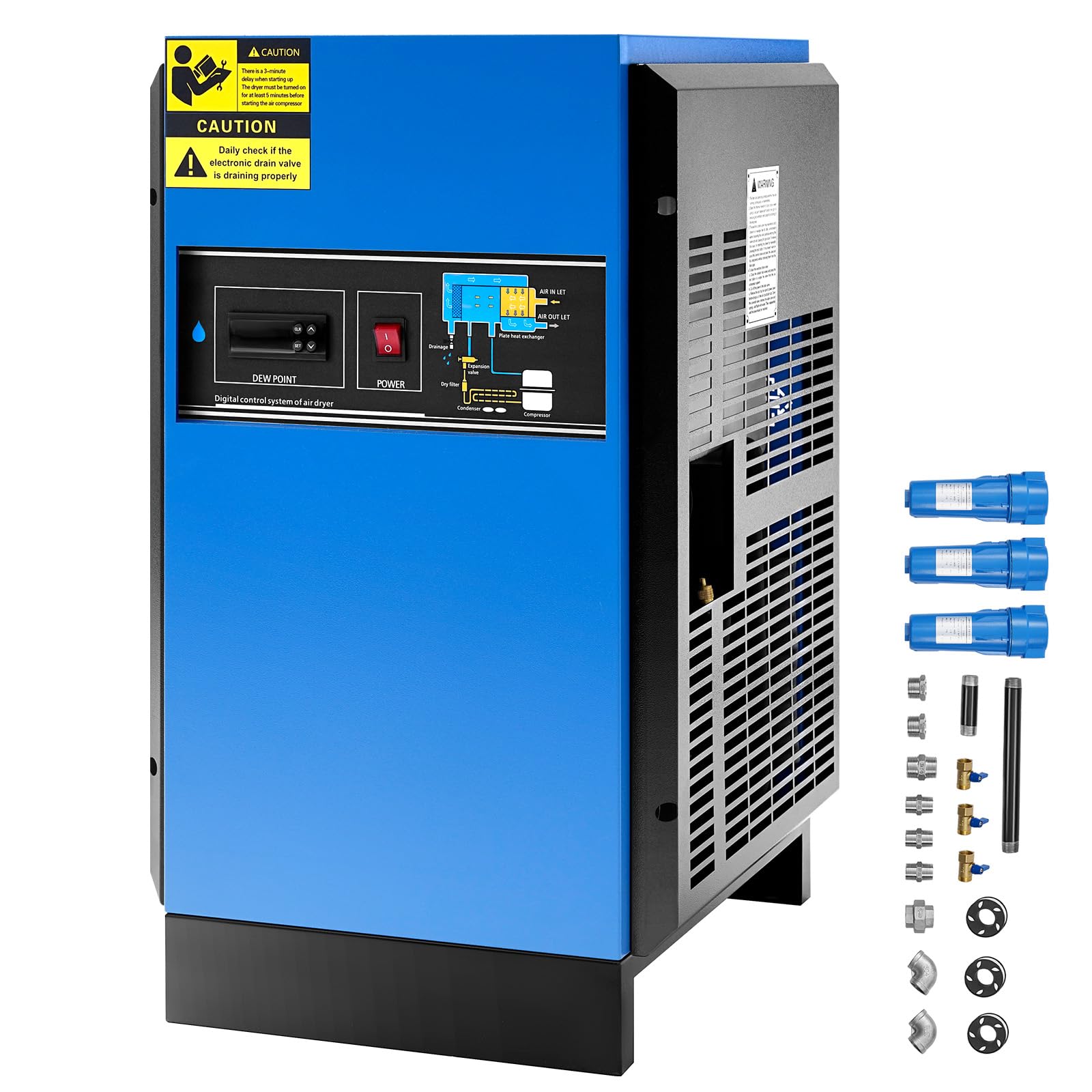 VEVOR Compressed Air Dryer, 125CFM Refrigerated Air Dryer, 110-120V Industrial Refrigerated Air-Drying System for 20HP, 25HP & 3