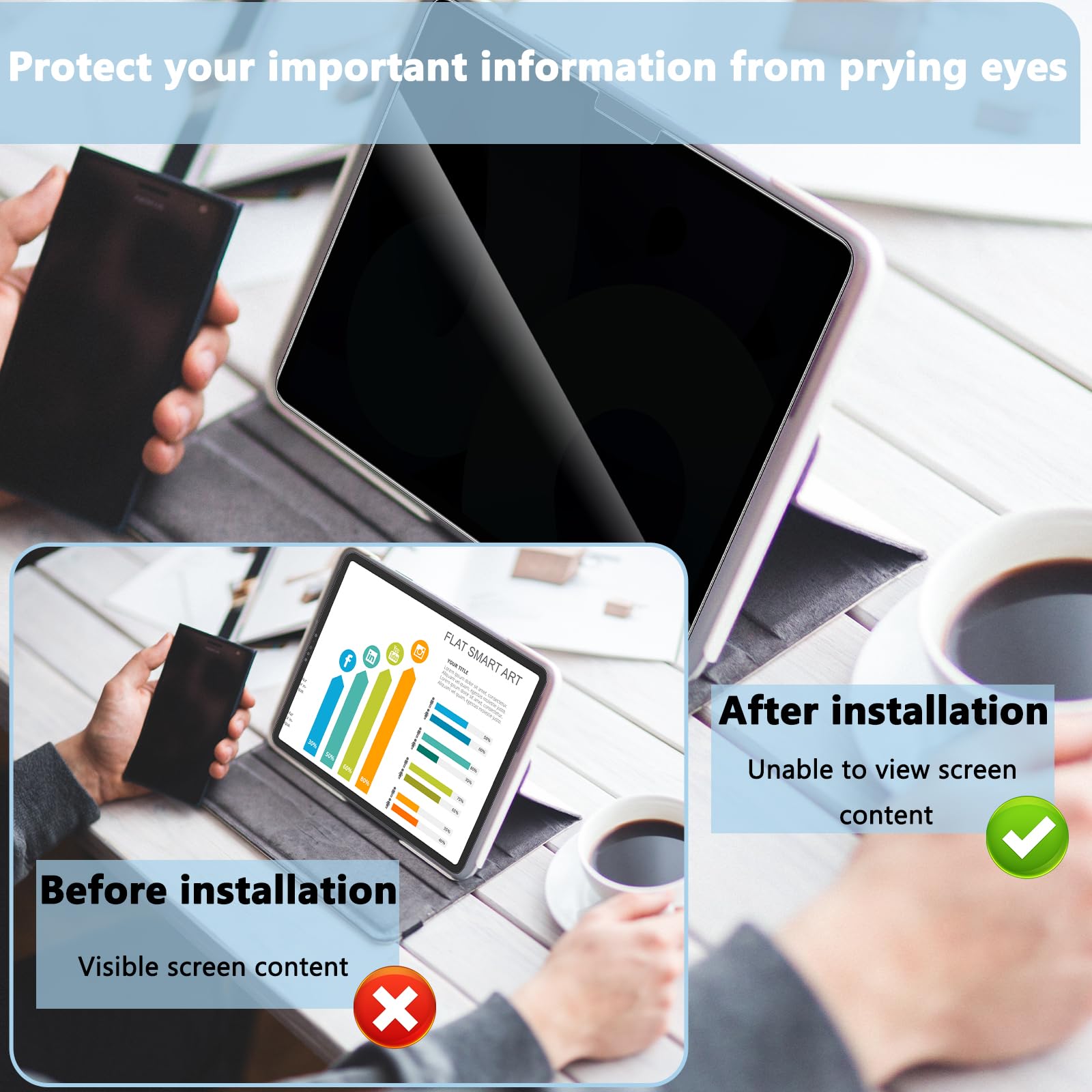 Wyqltd Privacy Screen Protector For Ipad Pro 11 Inch (2024) Anti Spy Tempered Glass, Anti Scratch, Bubbles Free, Compatible With