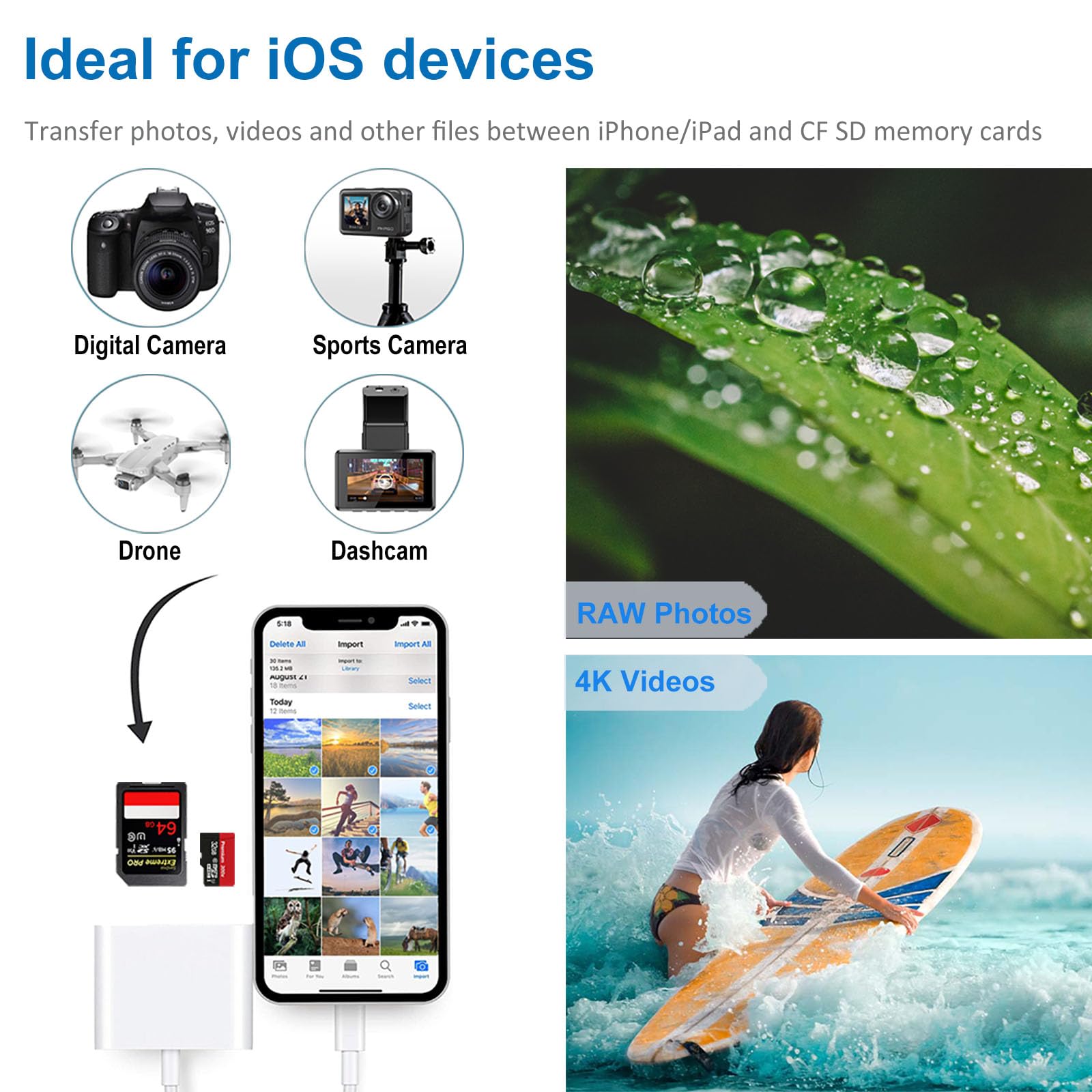 Sd Cf Card Reader Compatible With Iphone/Ipad Sd Cf Micro Sd/Tf Memory Card Reader Adapter Digital Trail Game Camera Accessories