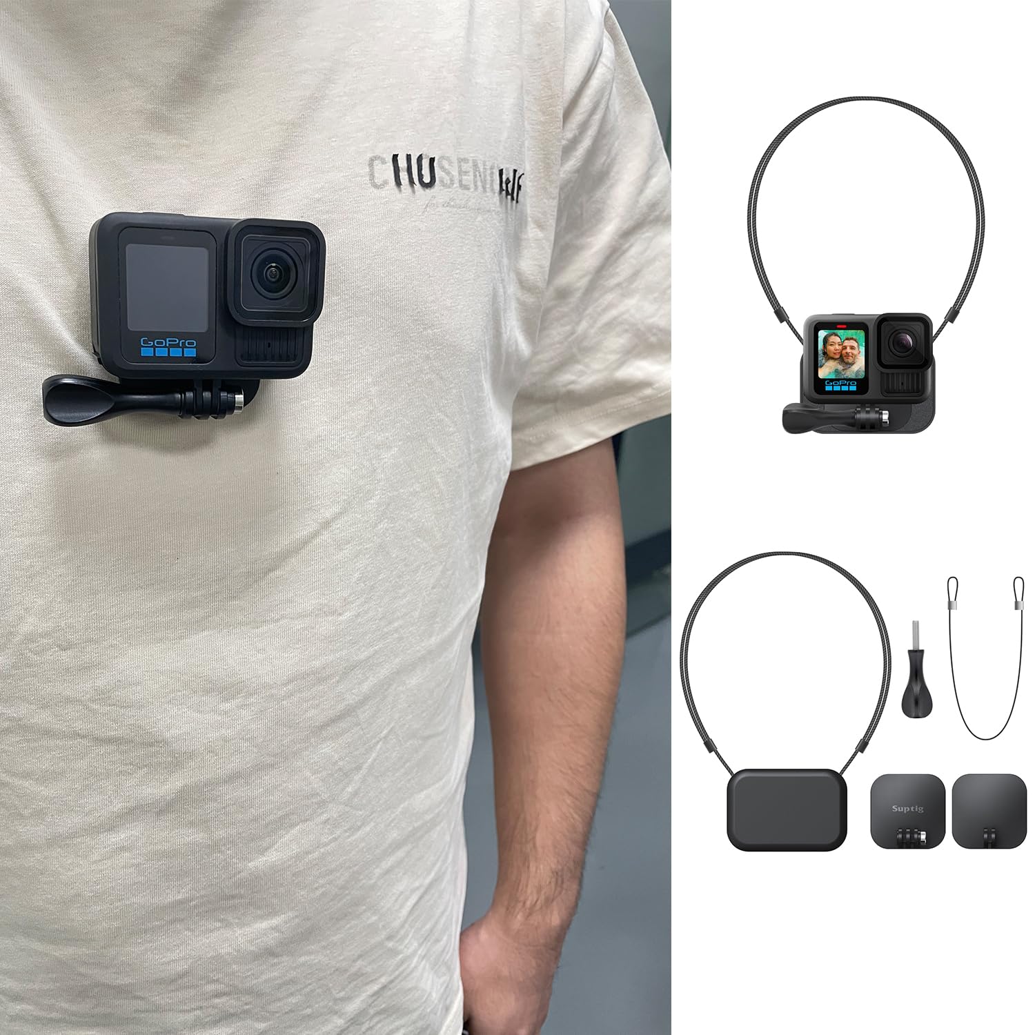 Suptig Magnetic Mount, Chest Mount for Gopro Hero 13, Hero 12/11/10/9/8/7,Gopro Max2, DJI Osmo Action 5/4/3, Akaso, Insta 360 Ac