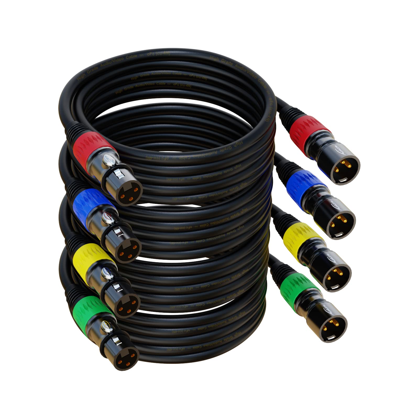 Auxlink Xlr Cables, Xlr Microphone Cable 6 Ft 4 Pack, Gold Plated 3 Pin Xlr Speaker Cable Male To Female Balanced Mic Cable