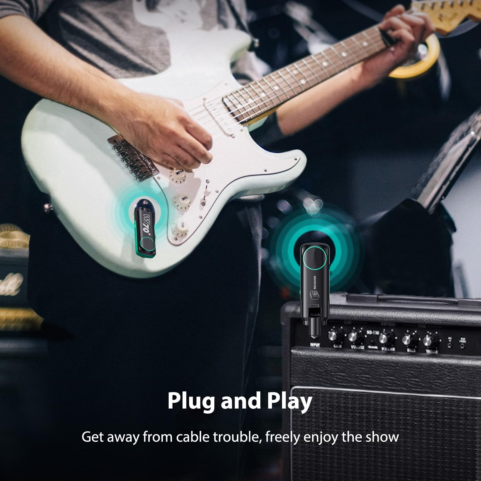 Pogolab Uhf Wireless Guitar System, Rechargeable Wireless Guitar Transmitter Receiver, 6.35Mm & 3.5Mm 2 In 1 Plug, 10 Channels D