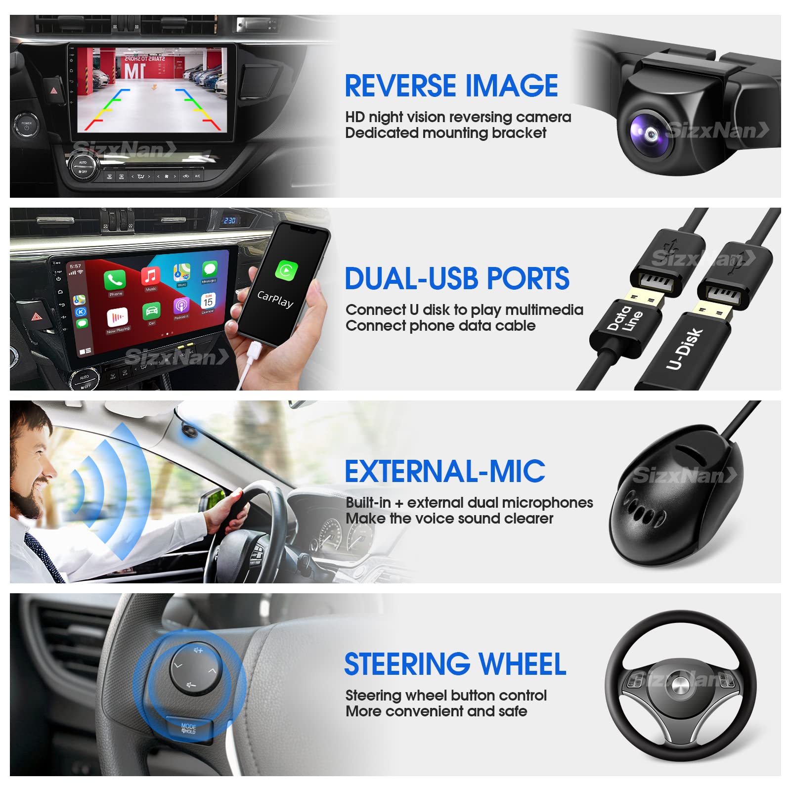 Sizxnanv For Corolla Android Radio Touch Screen Compatible With Carplay Android Auto,Car Stereo Bluetooth Navigation Media Playe