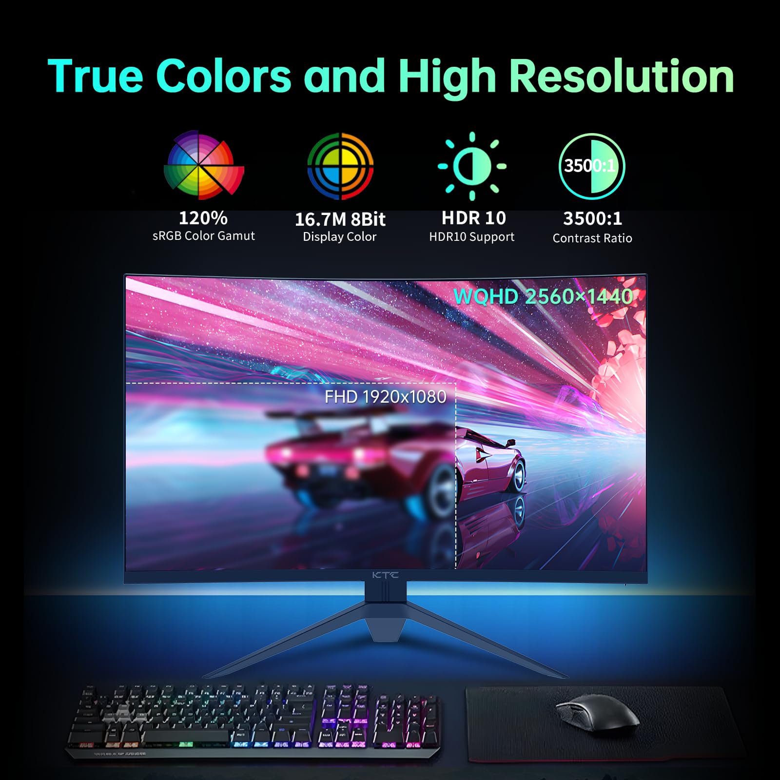 Ktc 32 Inch Curved Gaming Monitor, 165Hz 1Ms Mprt, 2K 1440P 144Hz Monitor, 1500R Hva Display, Freesync Premium, Hdr, 120% Srgb,