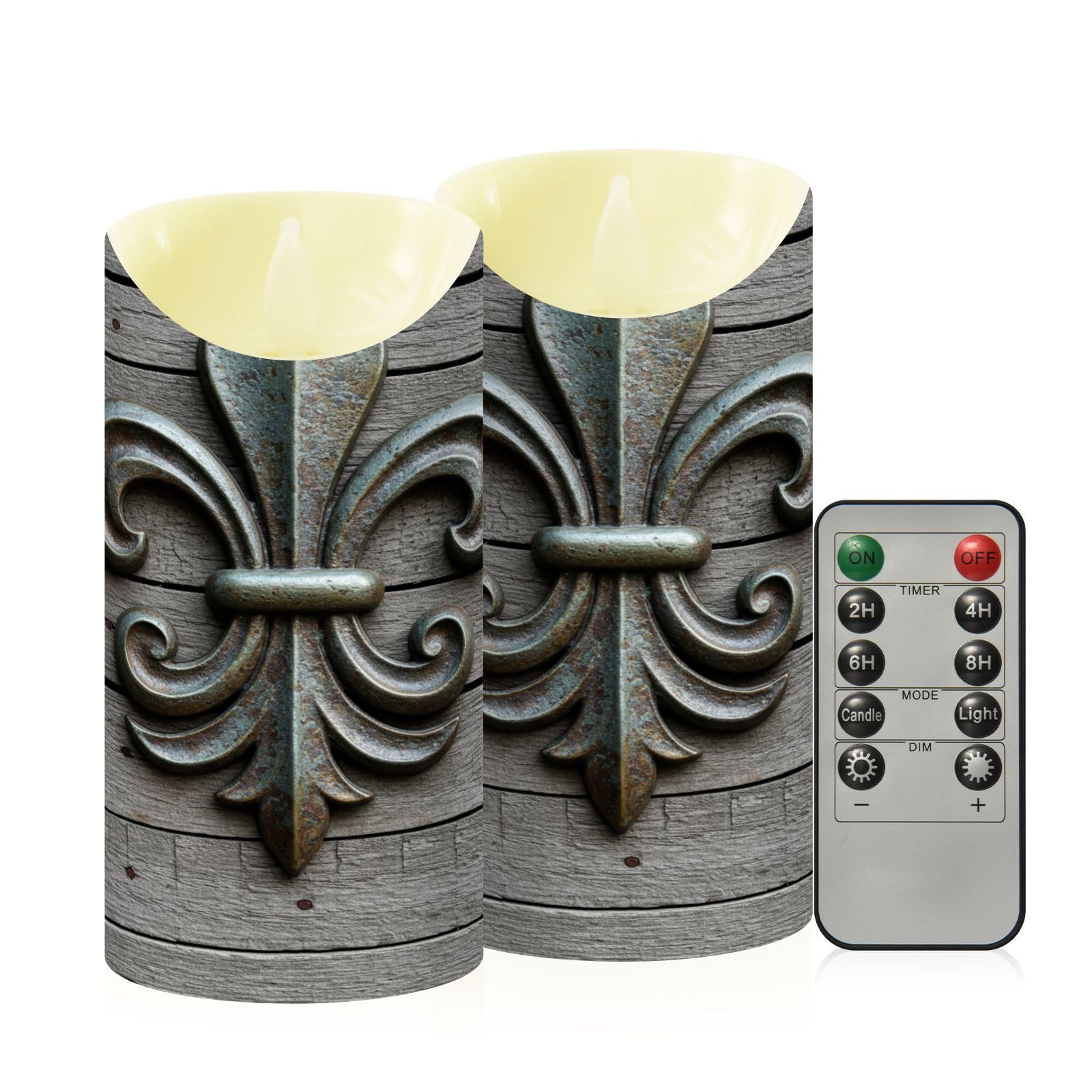 ALAZA Vintage Fleur De Lis Flickering Flameless Candles Battery Operated with Remote Timer,Tea Light Candles LED Pillar Votive S