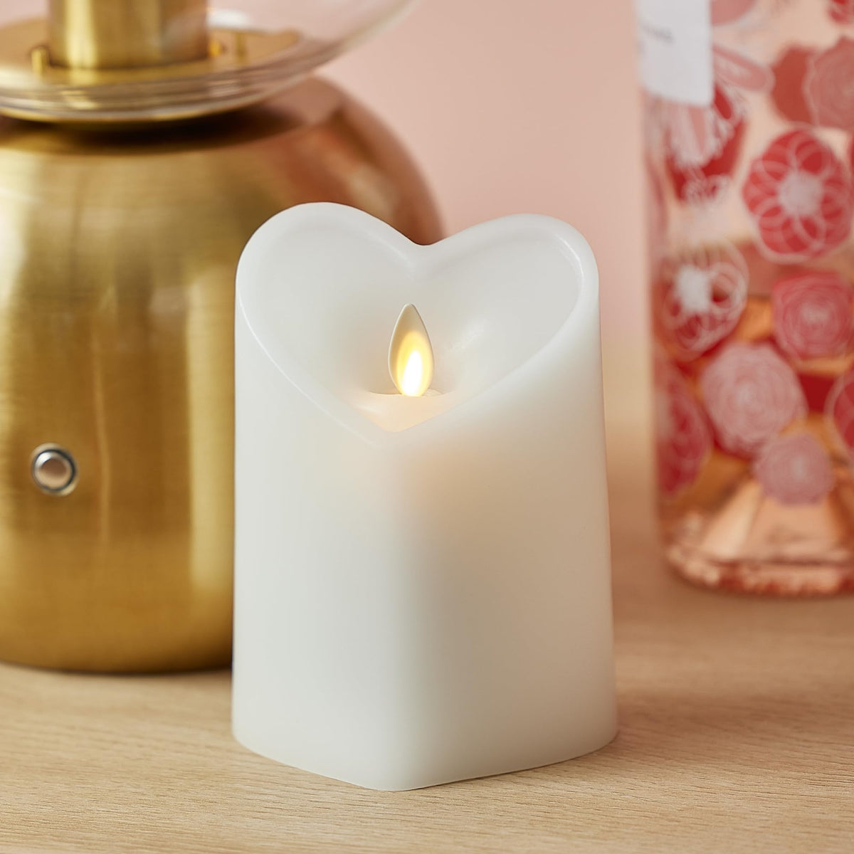 Luminara White Heart Shaped Pillar Candle - Flickering Real-Flame Technology - Remote Ready - Romantic Valentine'S Collection - 