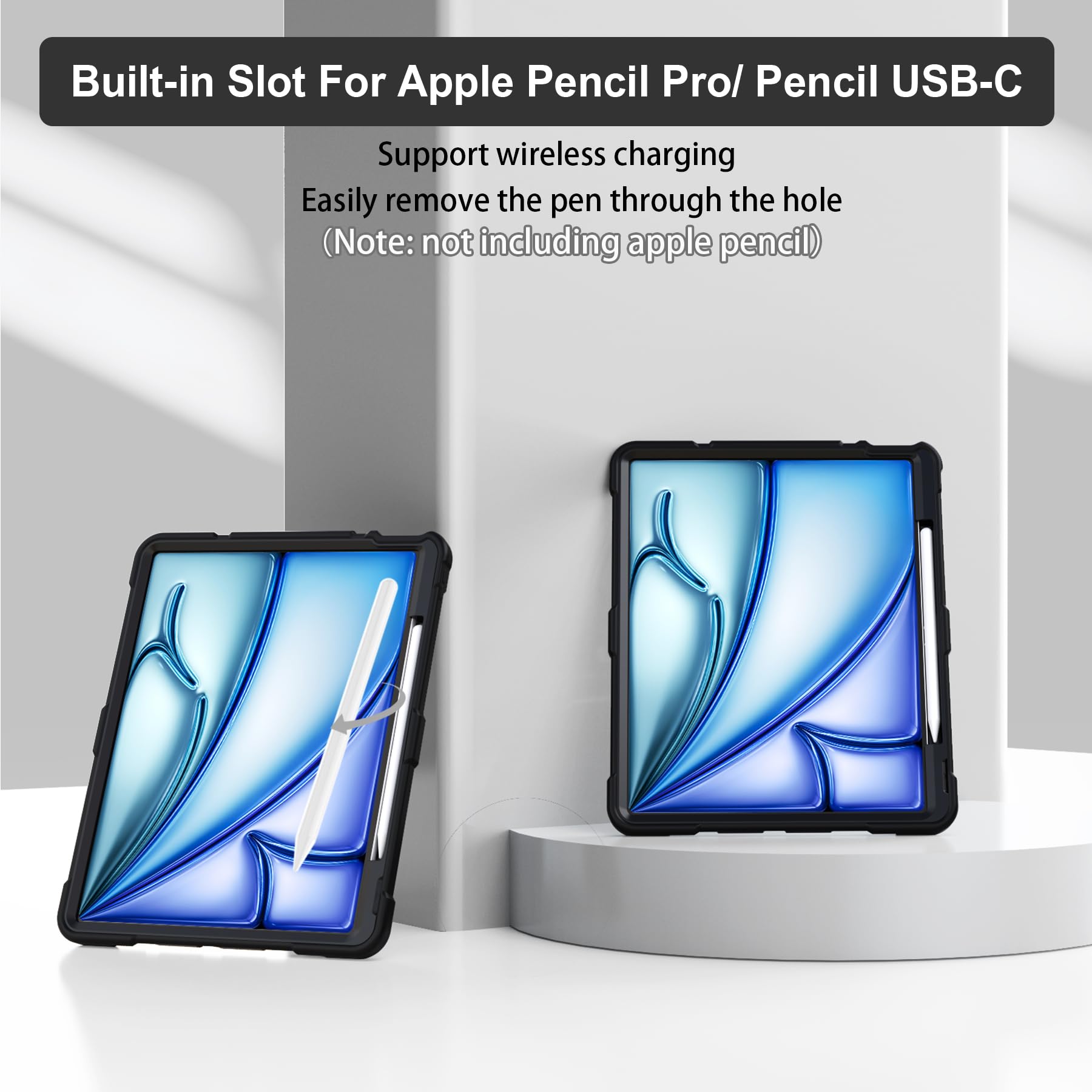 Ccmao Case For New Ipad Air 13 Inch Case M2 2024, Ipad Air 13 Inch Case With Kickstand And Pencil Holder, Stylish Hybrid Three L