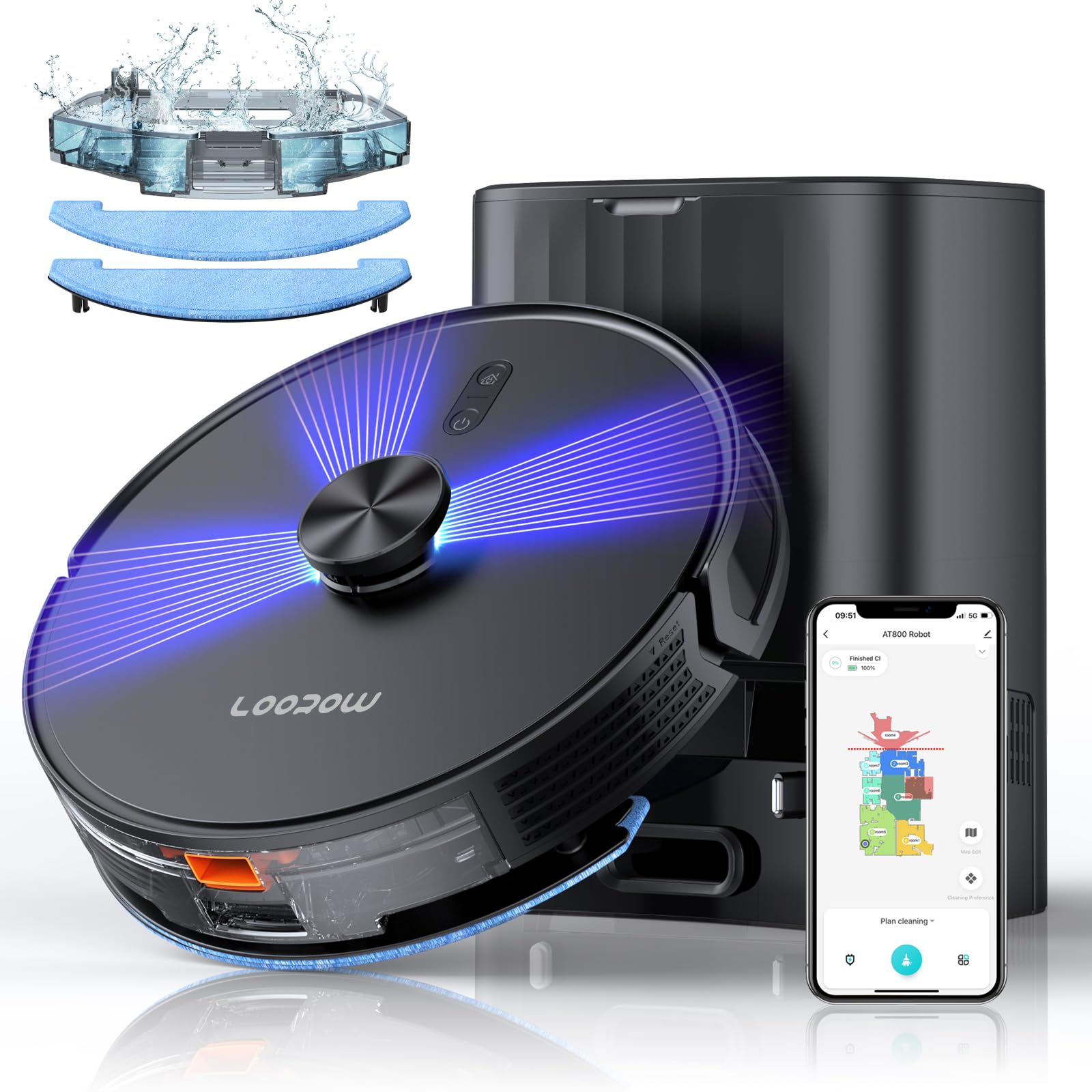 Loorow 3 In 1 Robot Vacuum And Mop Combo, Self Emptying Station For 60 Days, Robotic Vacuum Cleaner With Lidar Navigation & Max